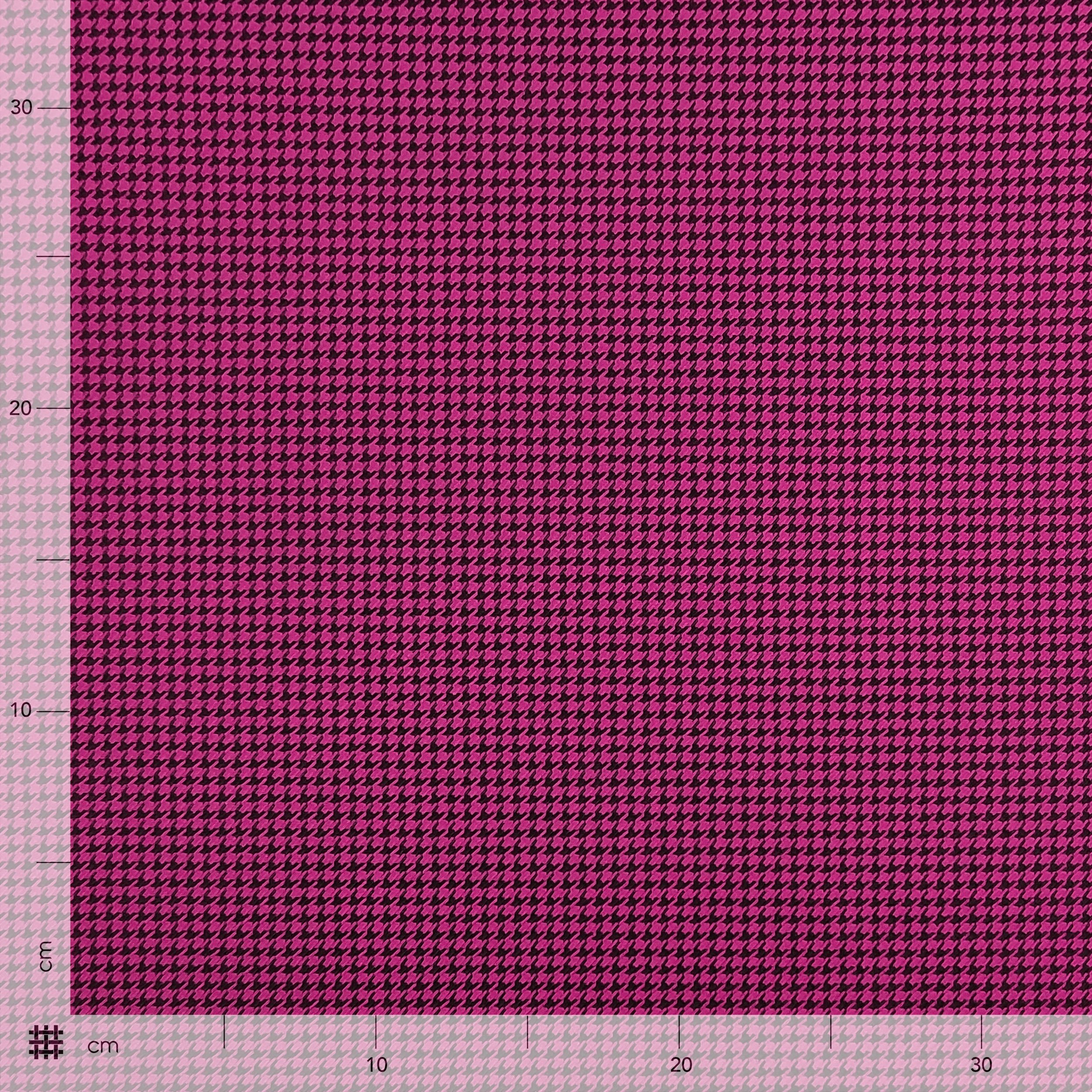 Tissu Pied de Poule Fond noir Magenta