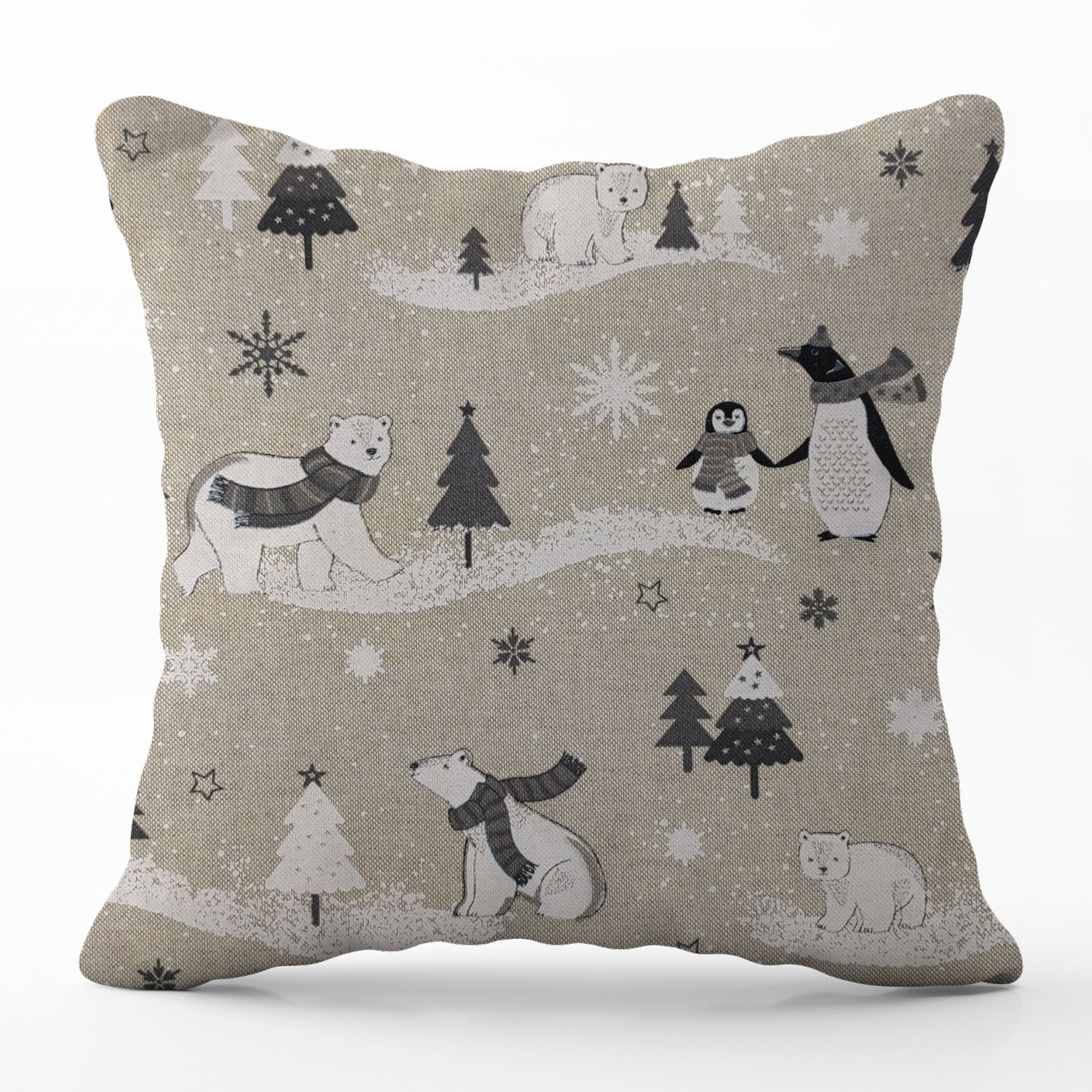 Taie d'oreiller fantaisie ours polaires et pingouins