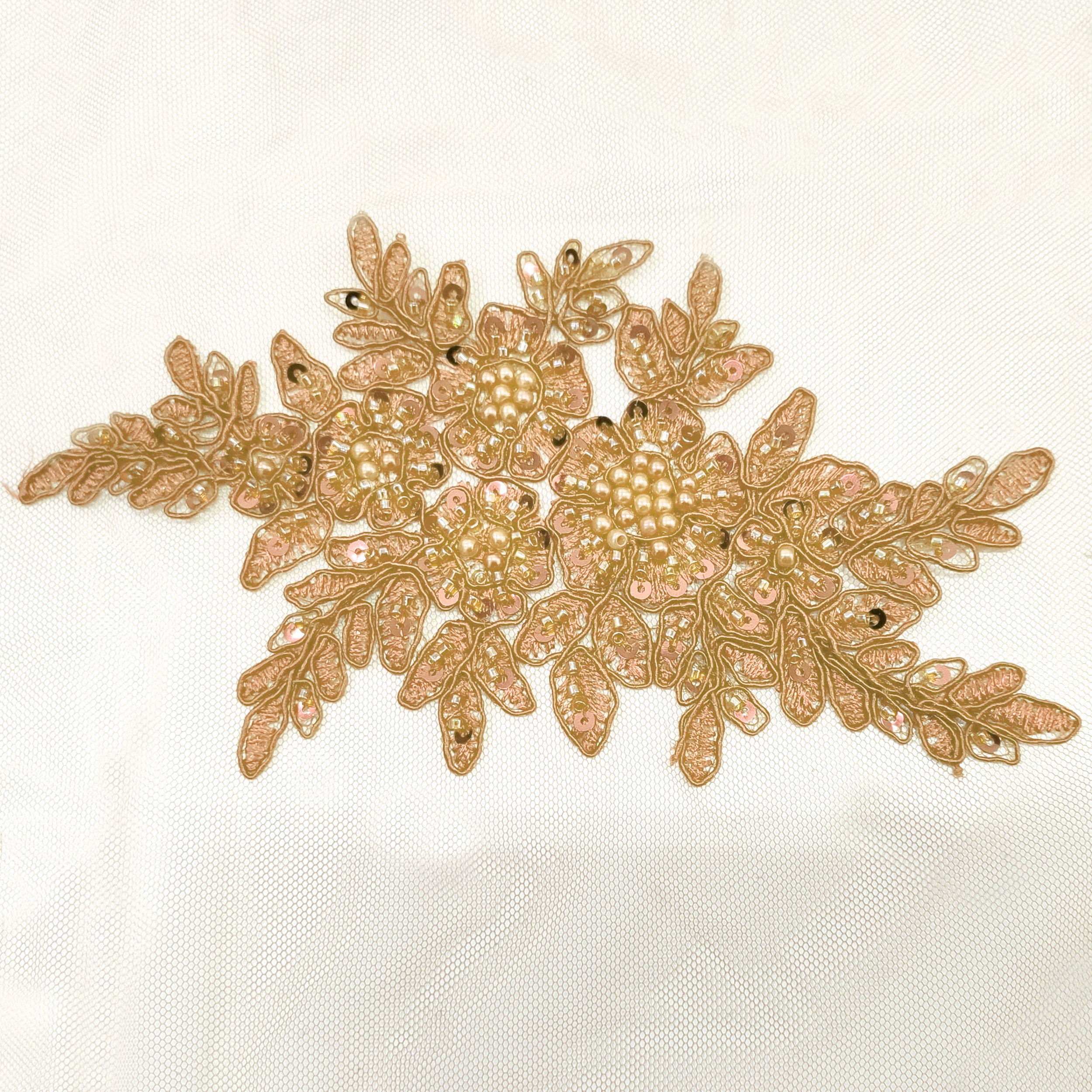High Fashion Beaded Double Edge Floral Lace - Gold