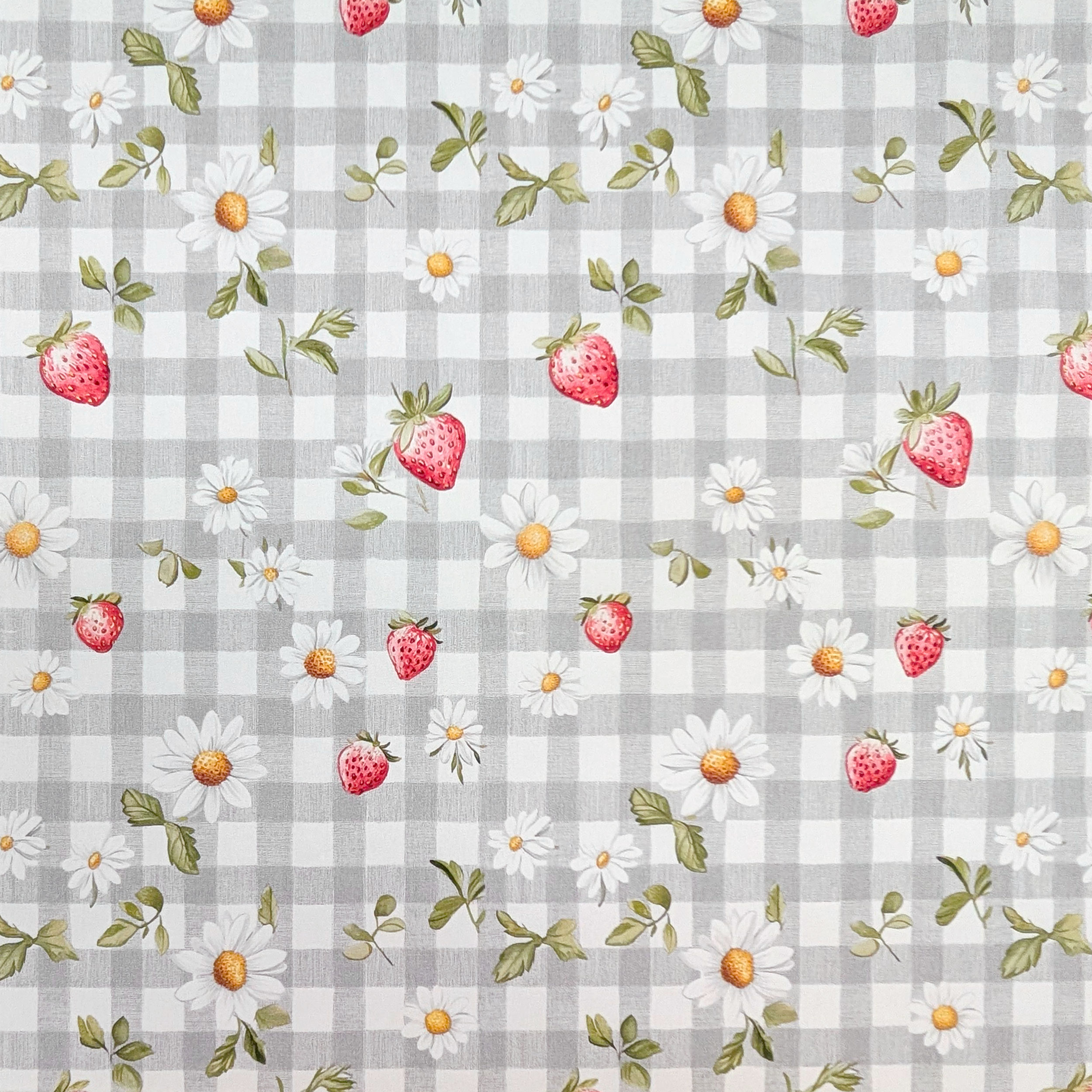 Grey and Strawberry Check Cotton Poplin Image