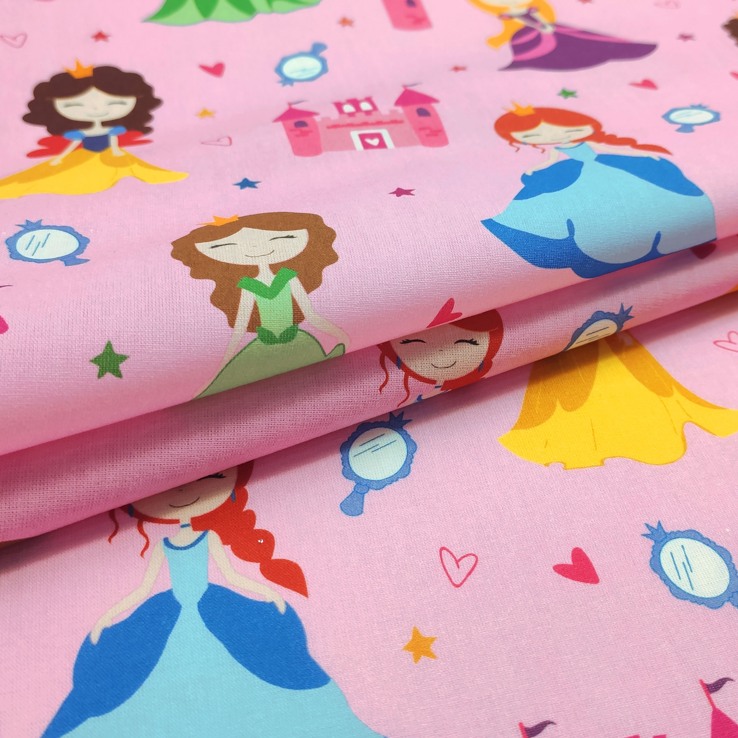 Cotton Fabric Princesses Large Pink Background