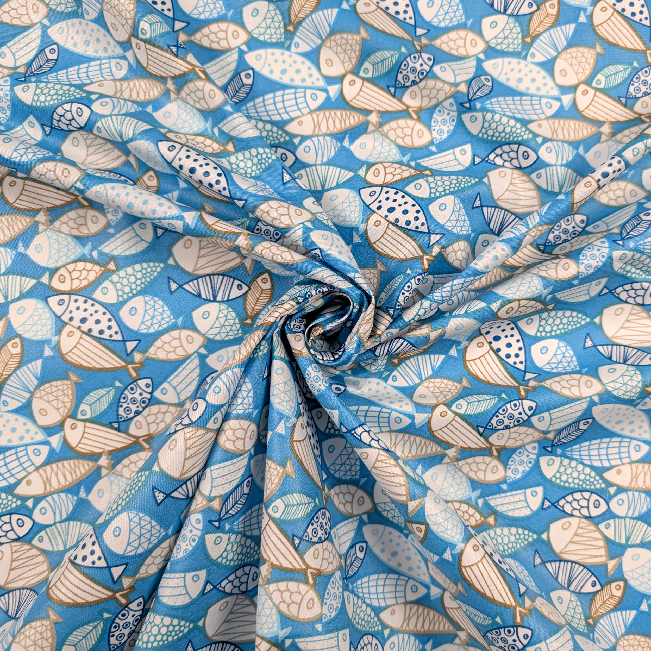 Enduite Tablecloth Fabric Stain-Free Fish Light Blue Image
