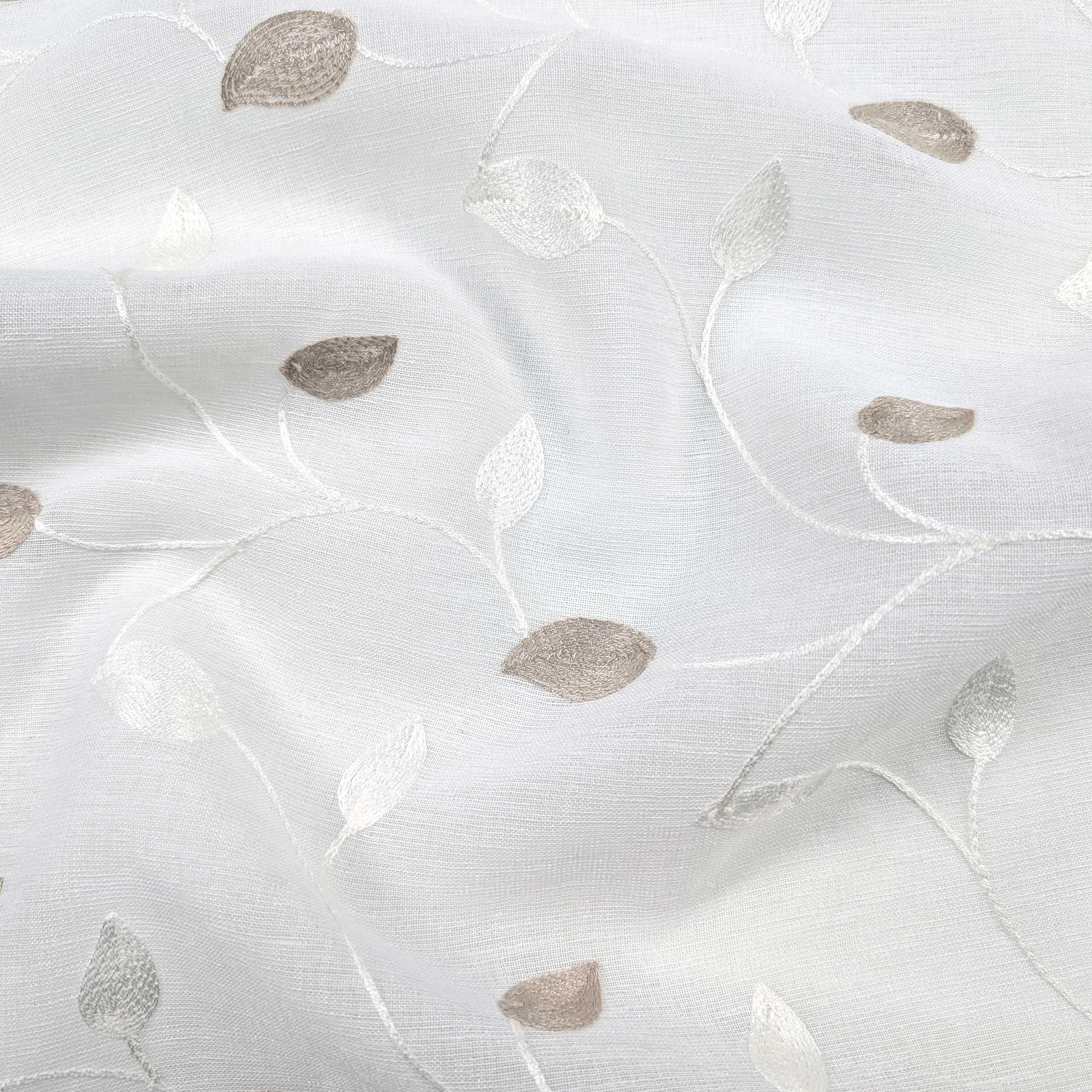Curtain Fabric Embroidered Leaves - Turtledove Image