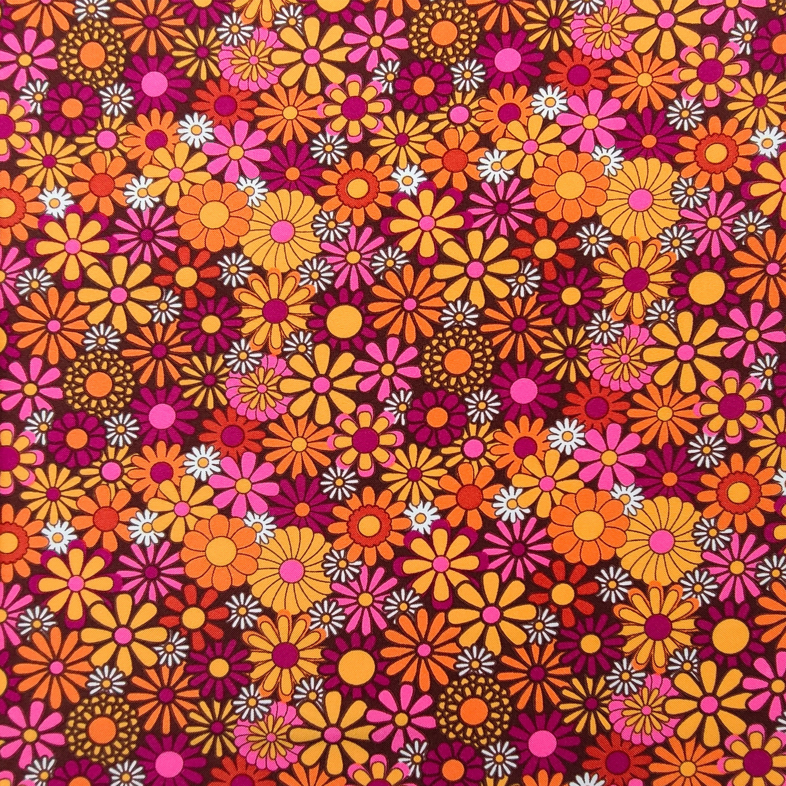 Tessuto Carnevale Fantasia Fiori Hippie Arancio Image