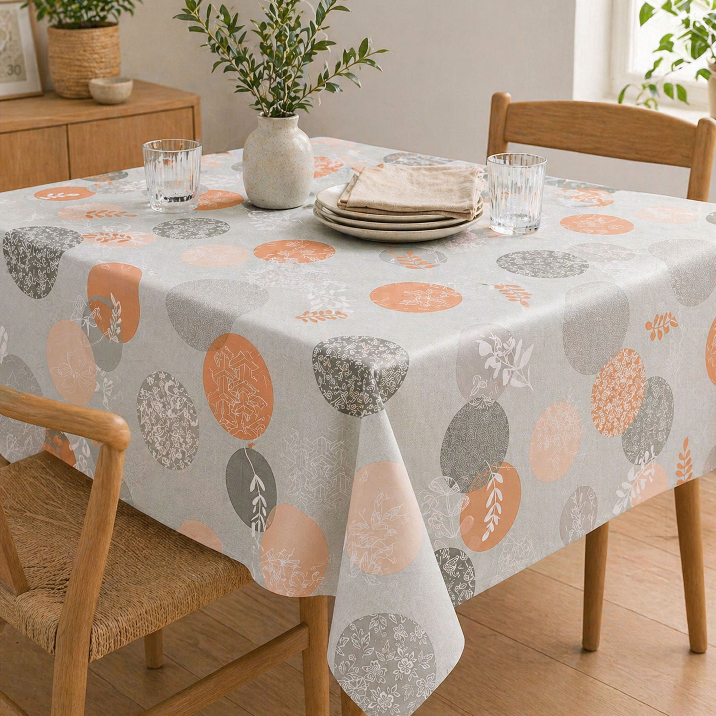 Fabric for Soft Plasticised Tablecloth Floral Circles Image