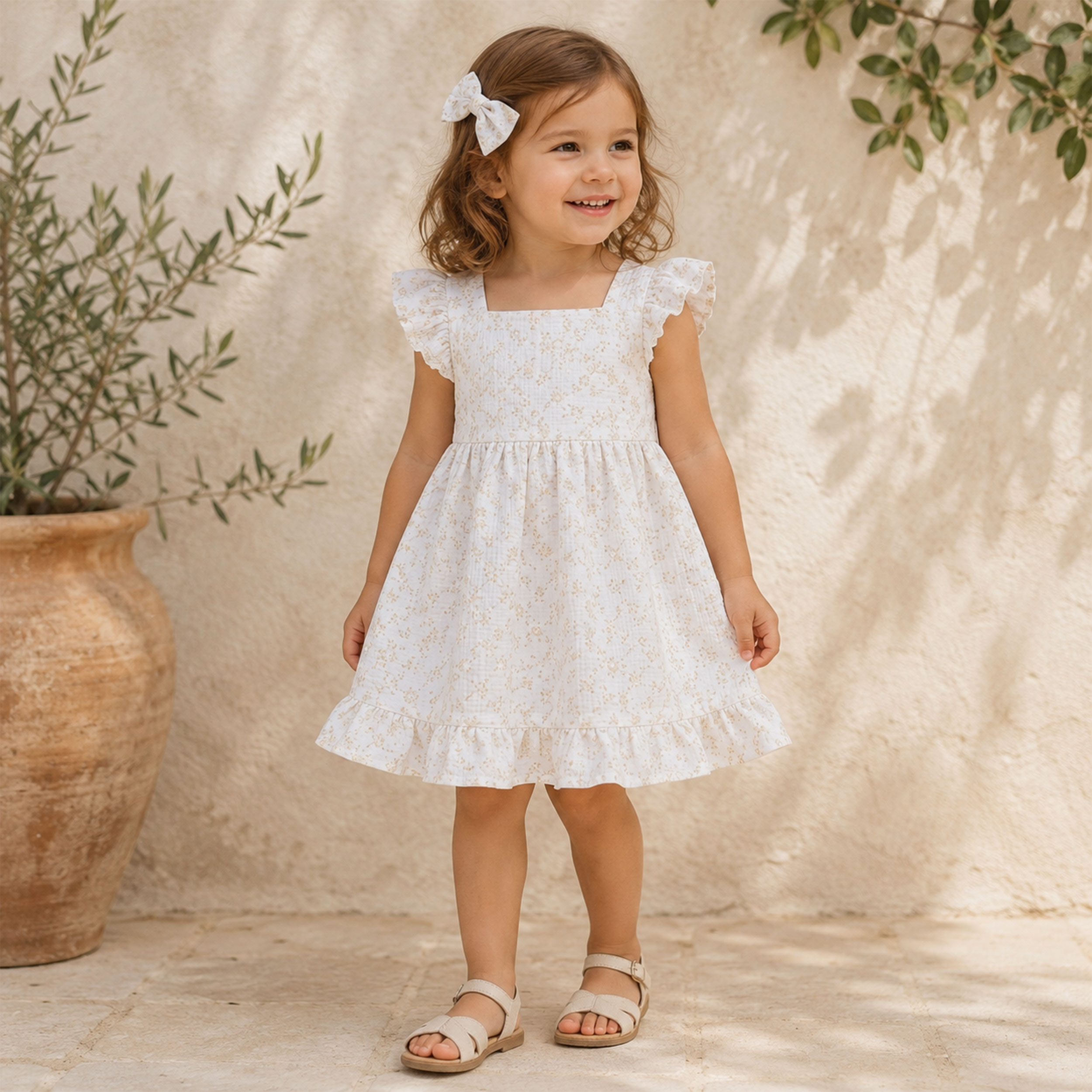 Sangallo Double Mousseline Blanche Crème Fleurs Image