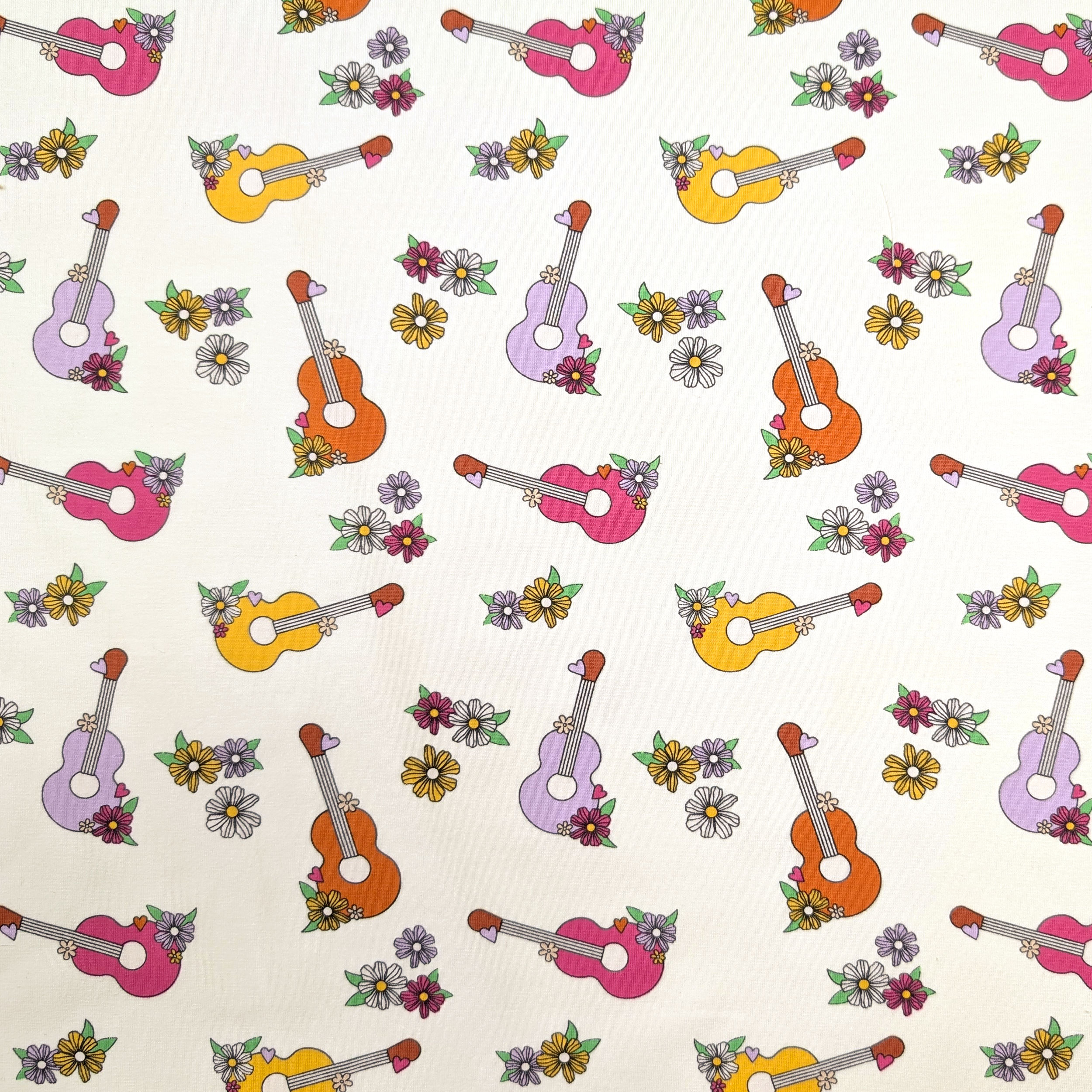 Jersey Cotton Guitars and Flowers Image