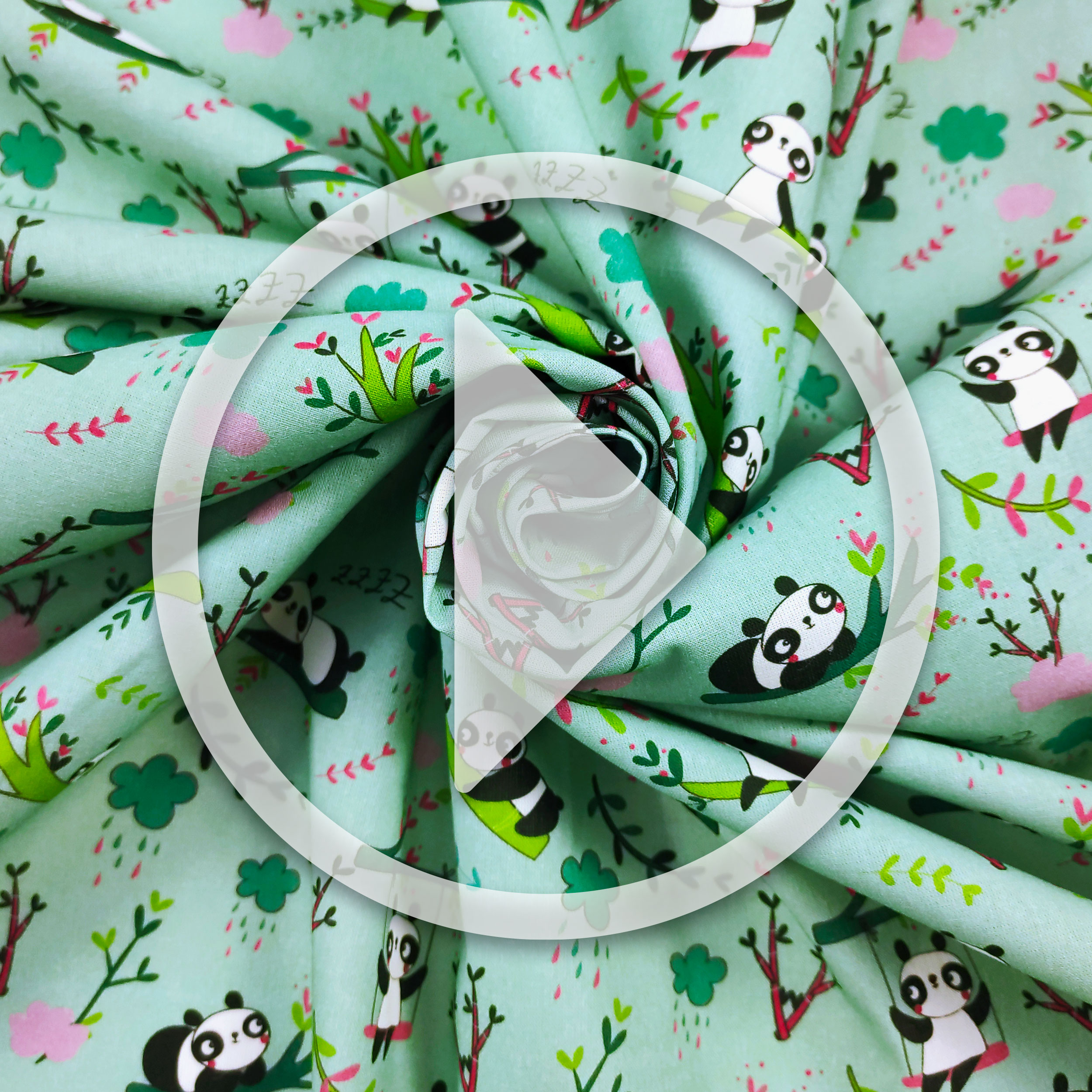 Panda en coton découpé petit fond vert menthe - Panini Fabrics 50x145 cm Image