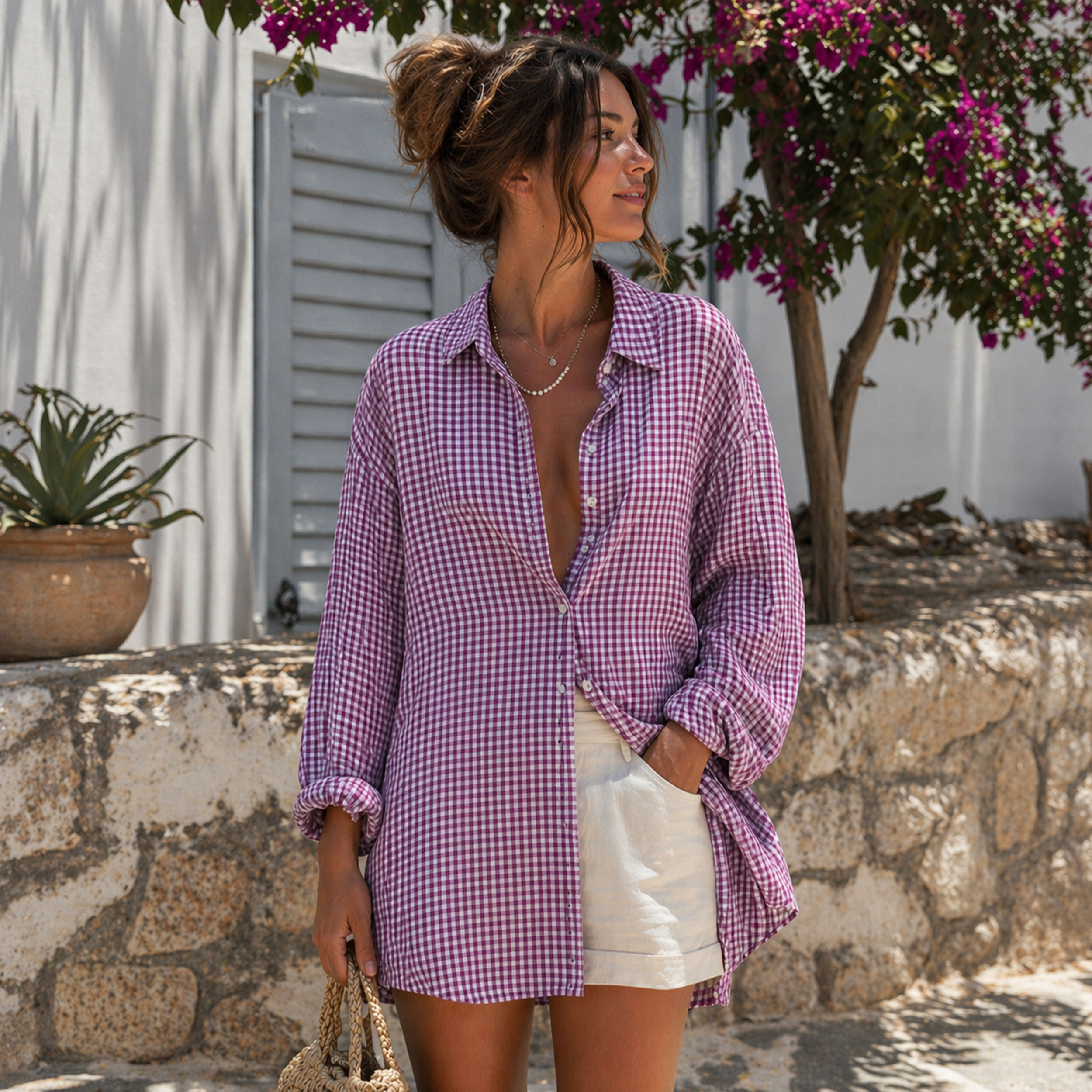 Chemises en coton à carreaux lilas foncé Image