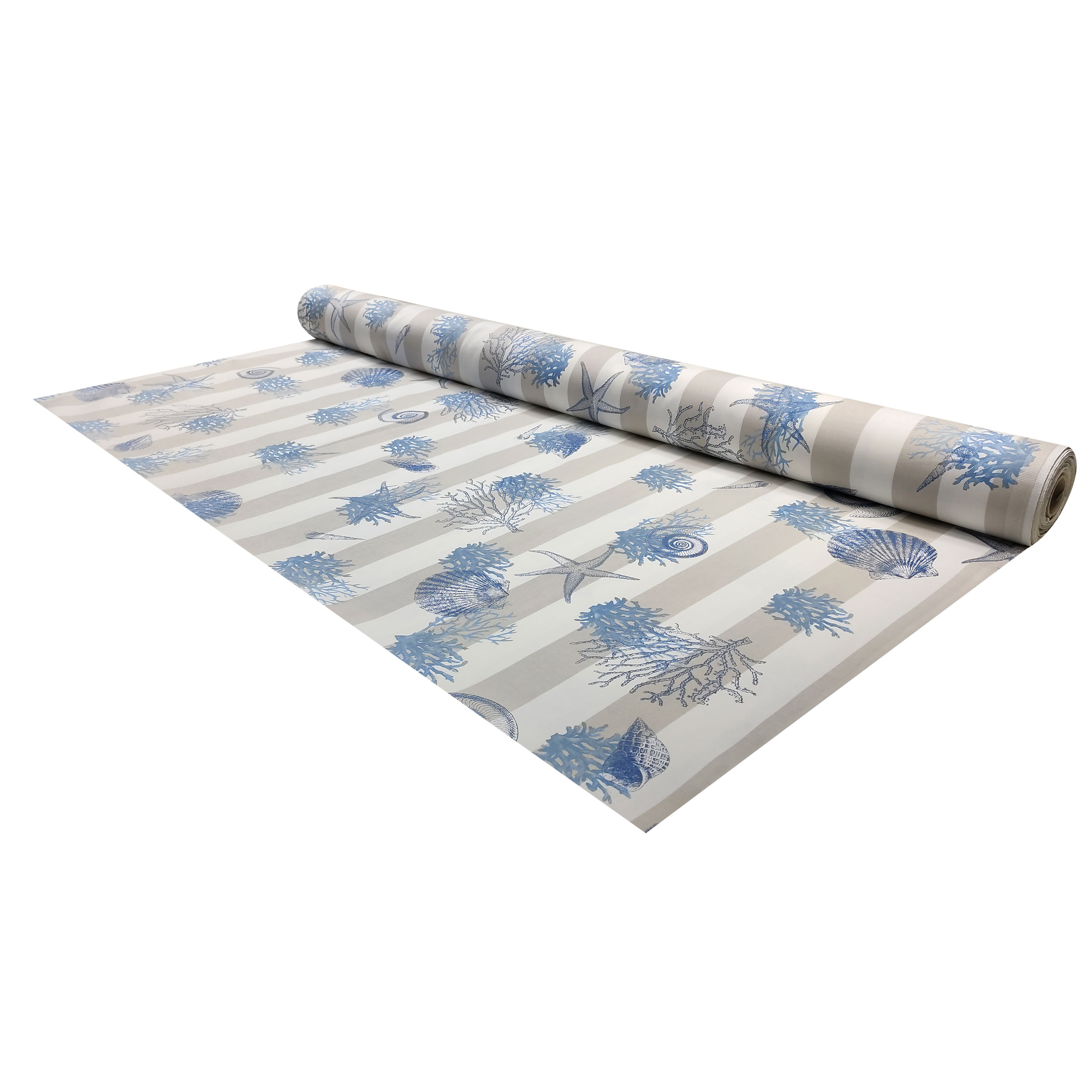 Panama Fabric White Beige Stripes Blue Shells