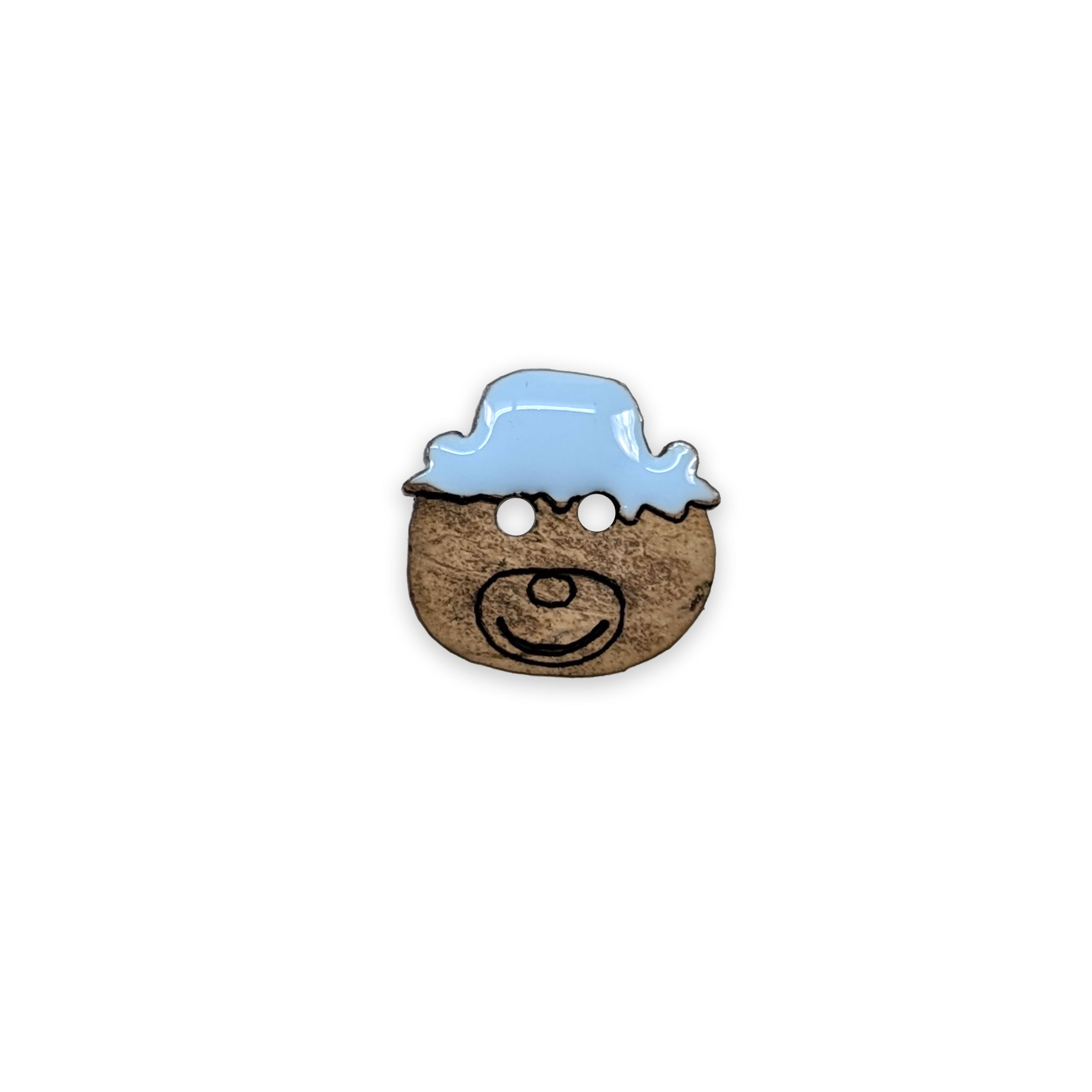 Wooden Button Teddy Bear with Hat Light Blue 2 Holes Image