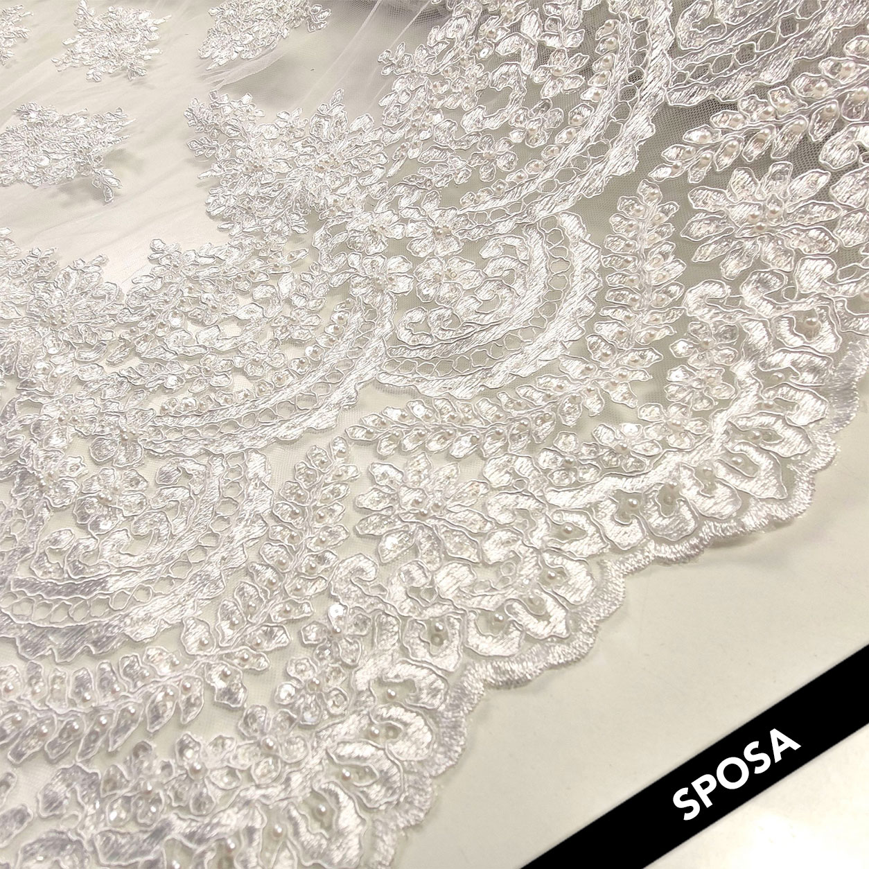 White Beaded Double Edge Tulle Lace  Image