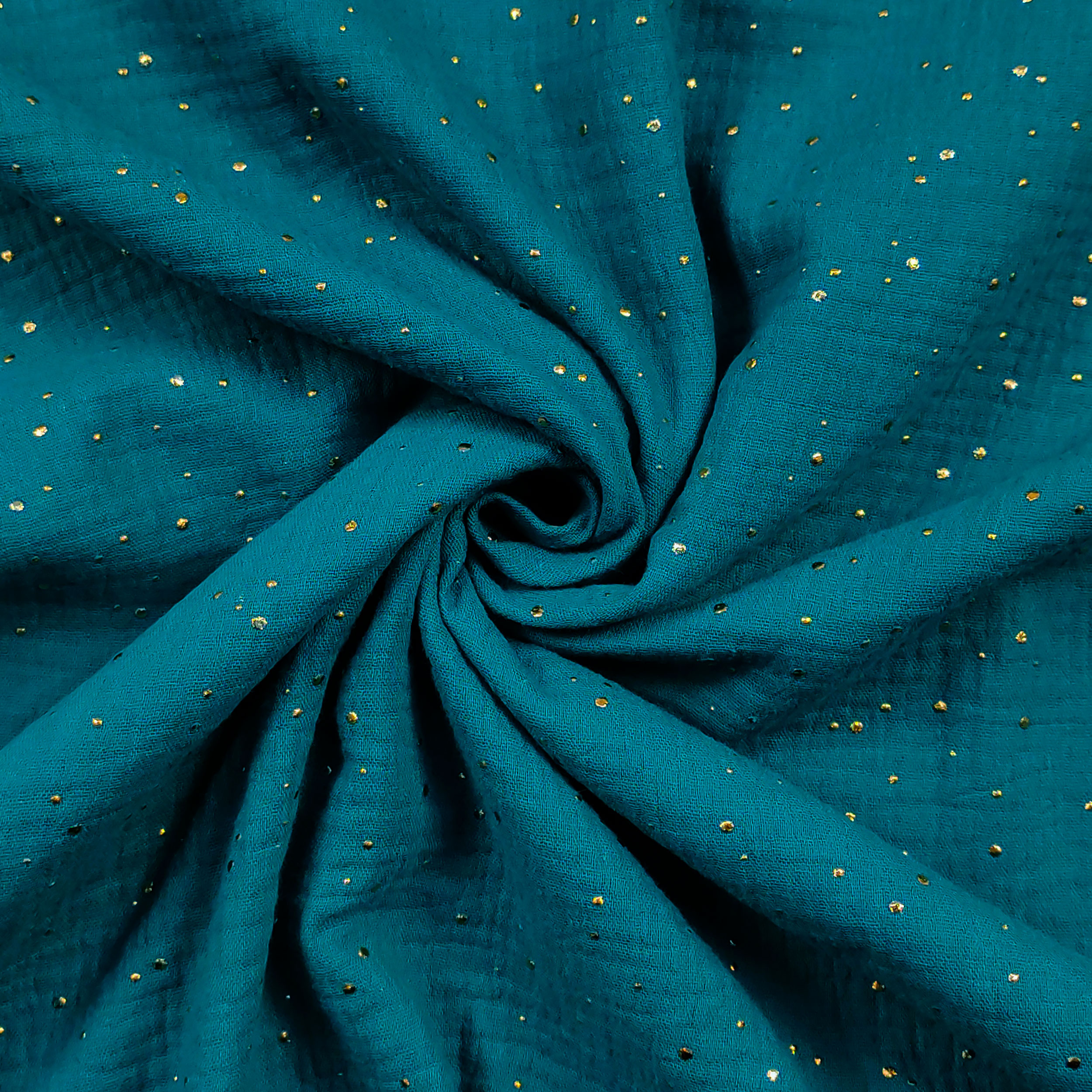 Petroleum Baumwollmusselin mit goldenen Polka Dots