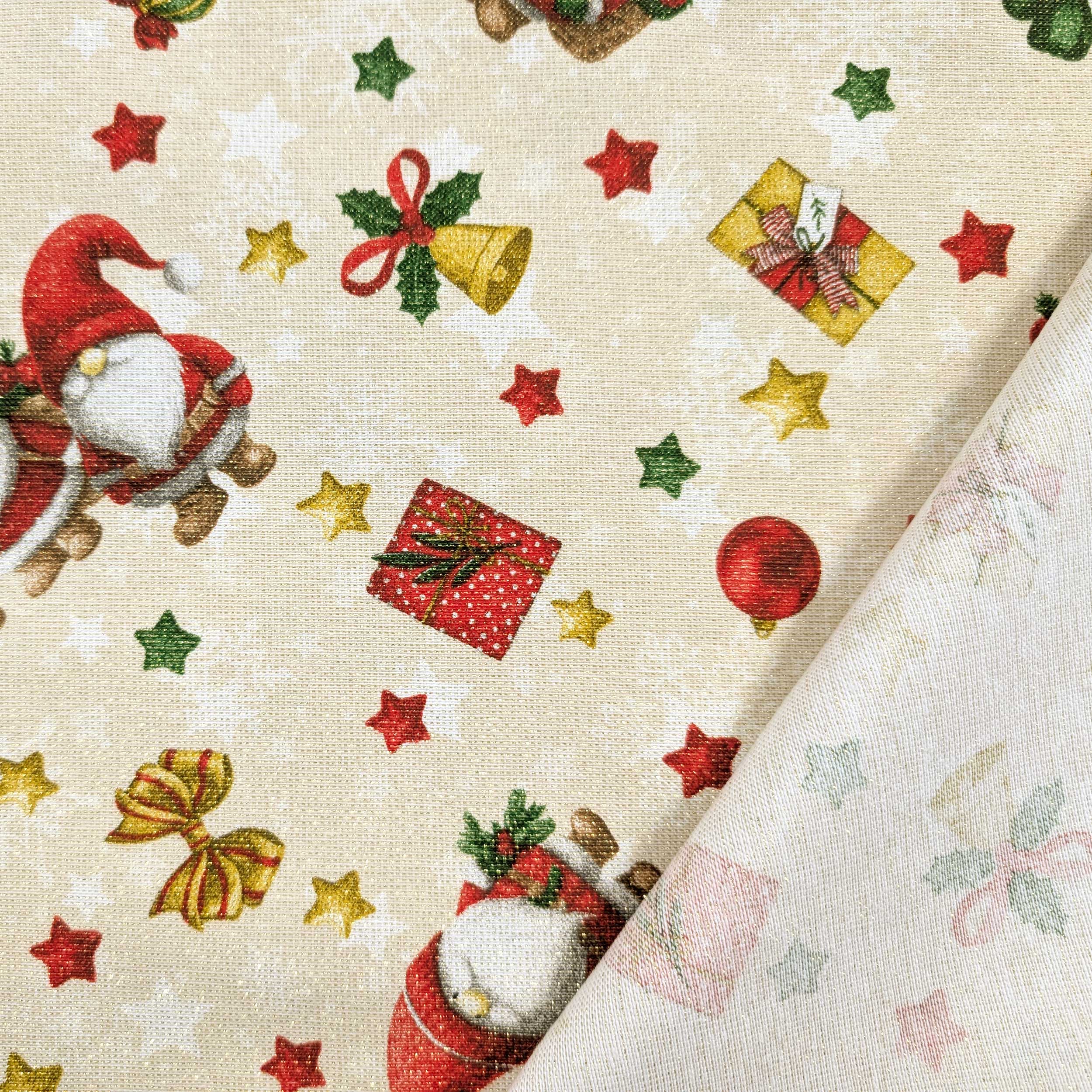 Light Gold Lurex Christmas Panama with Gnomes Image
