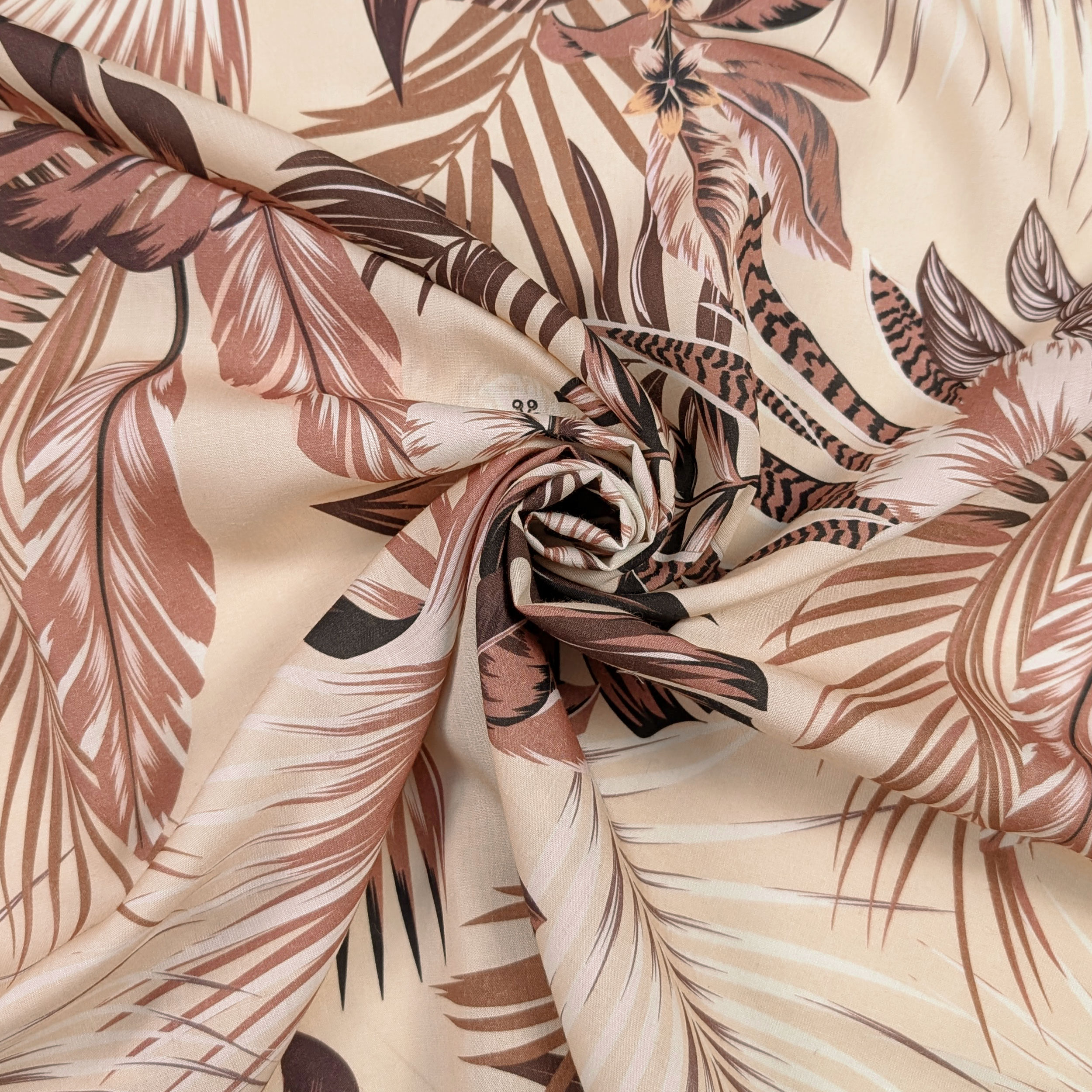 Cotton with Tropical Flowers and Leaves Image