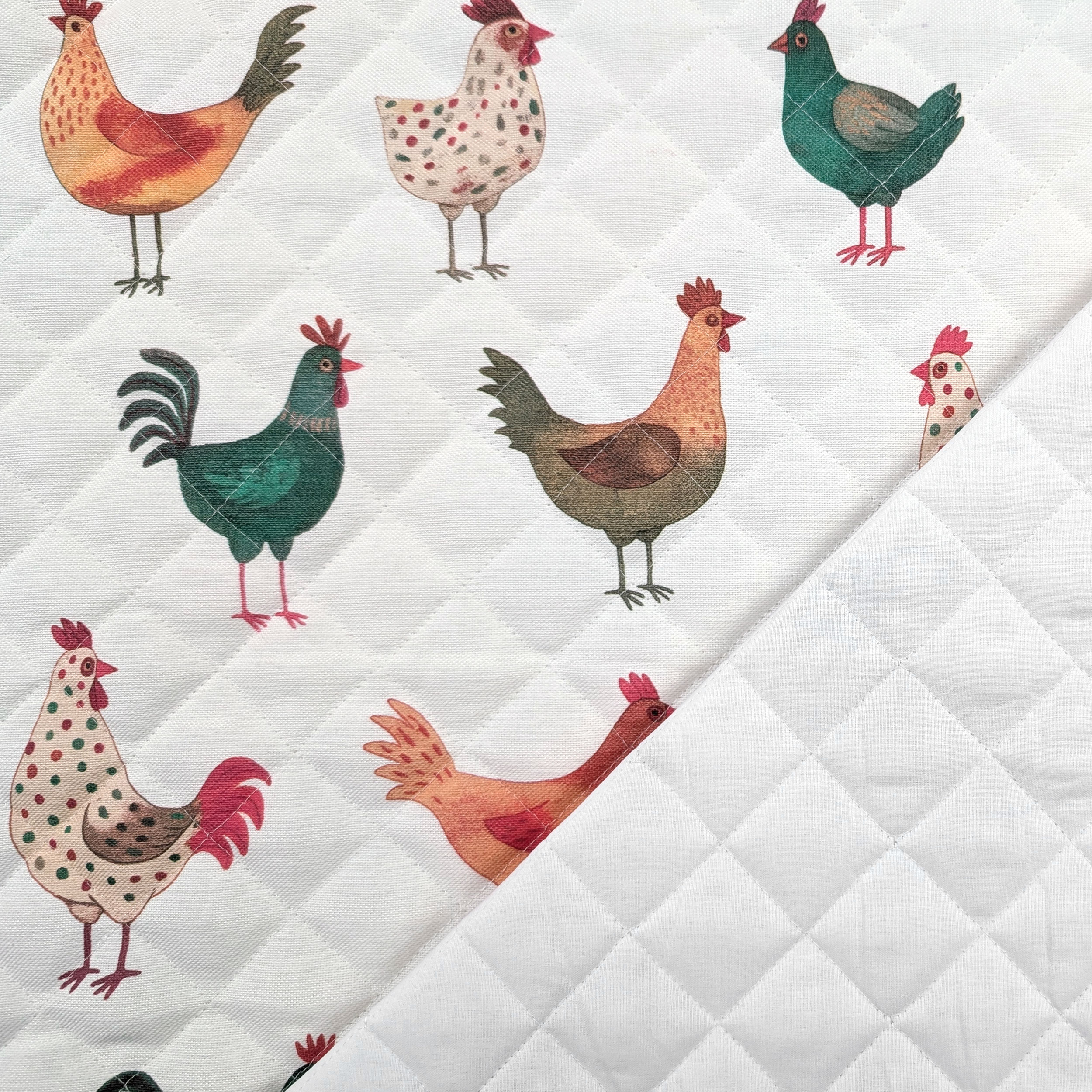 White Quilted Fabric Hens Image