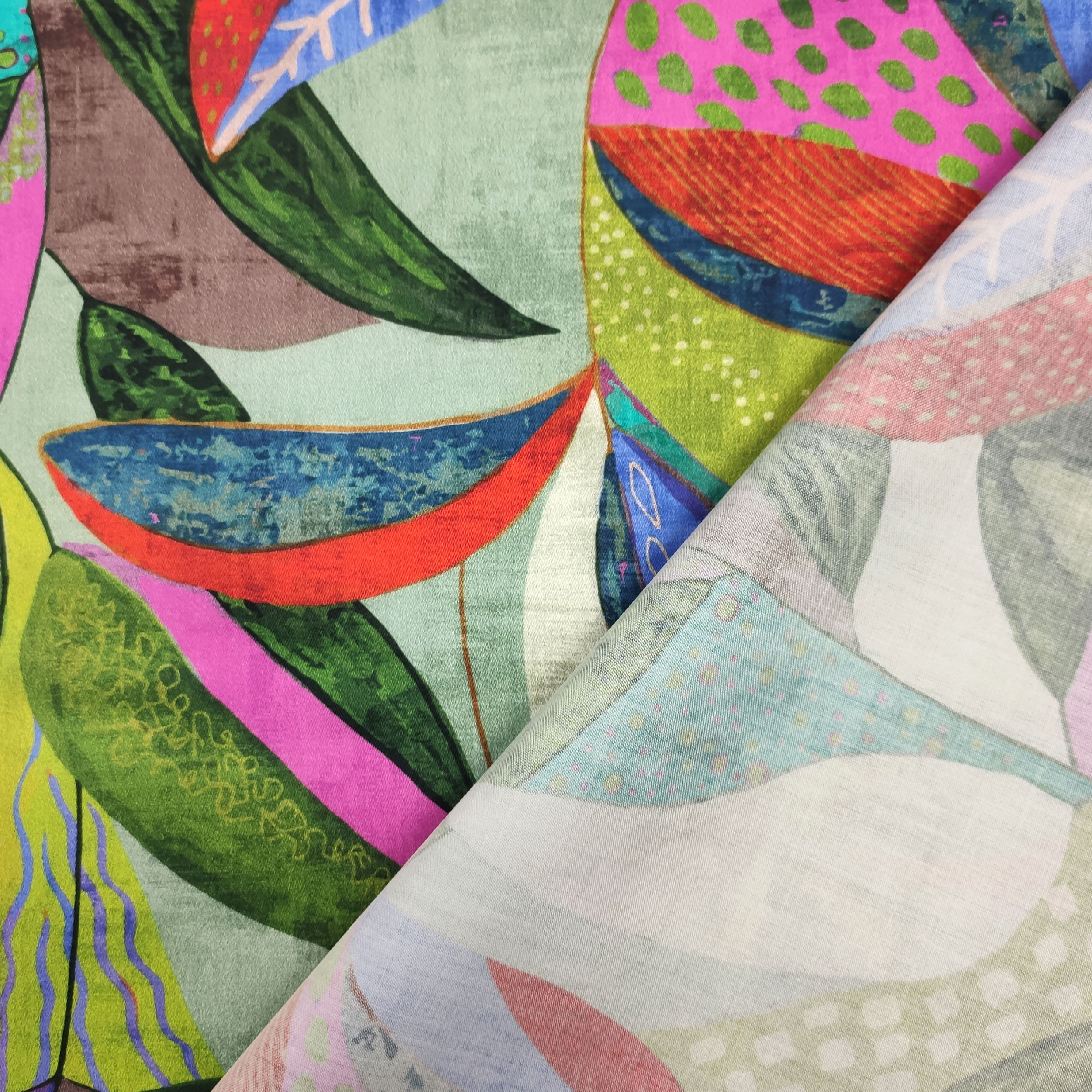 Abstract Fantasy Multicolour Cotton Satin