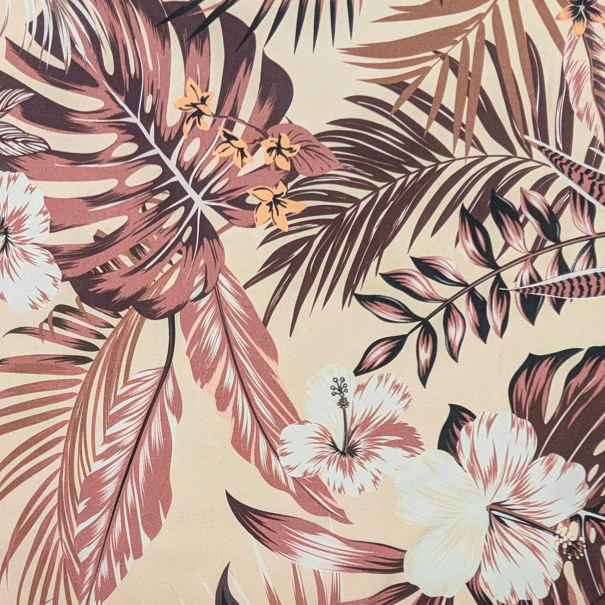 Cotton with Tropical Flowers and Leaves Image