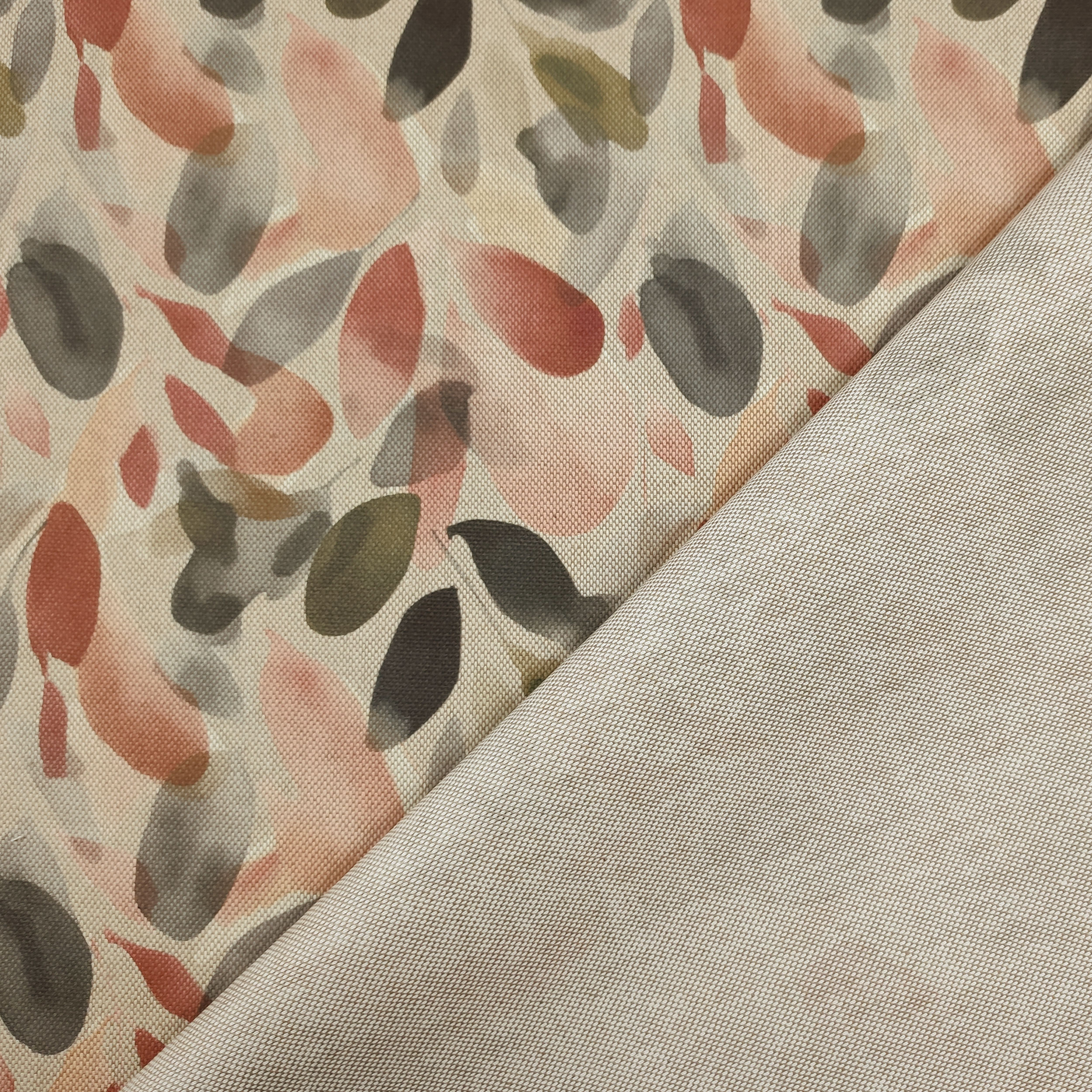 Cotton Mix Fabric Watercoloured Leaves Image