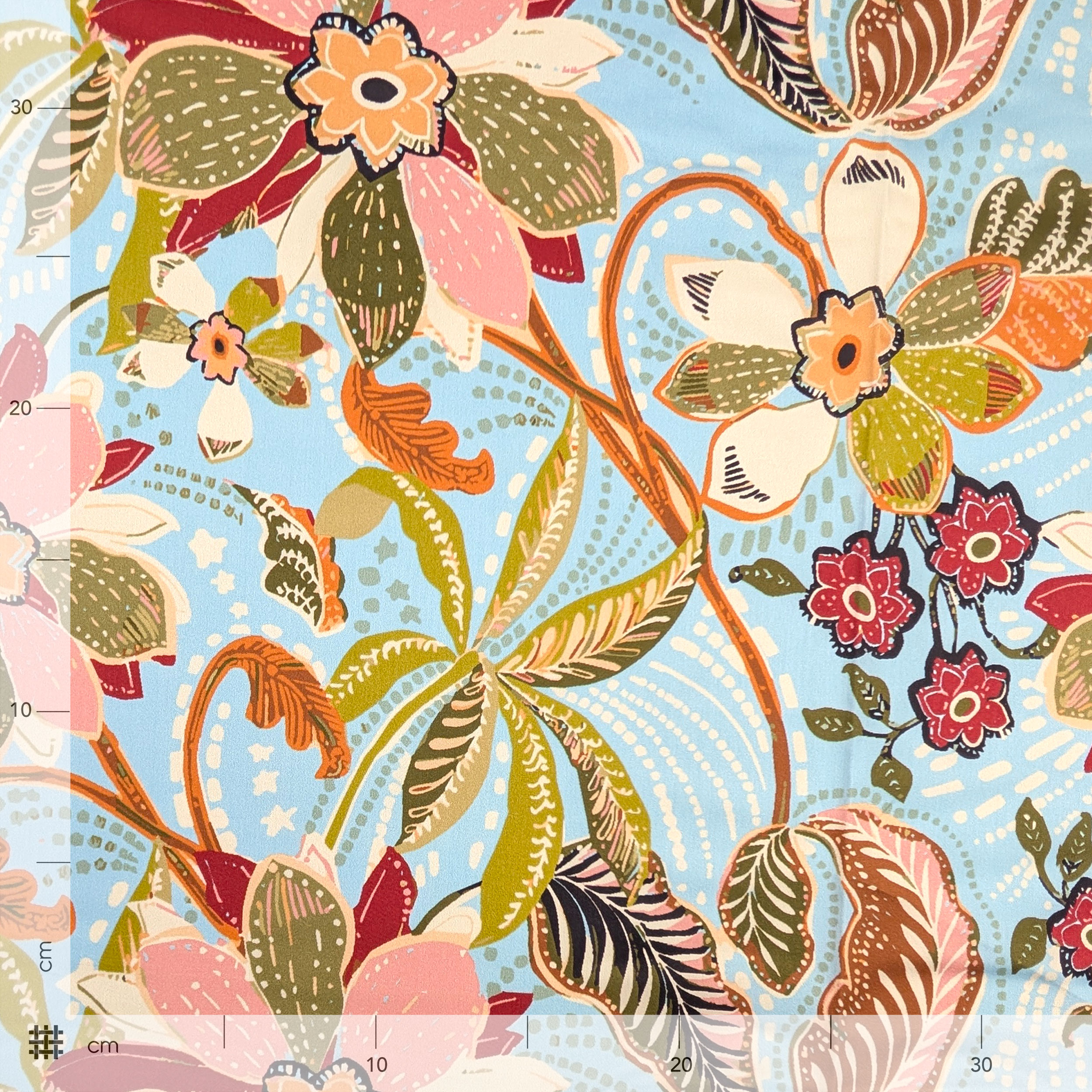 Cotton Rasatello Floral Pattern Blue Background Image
