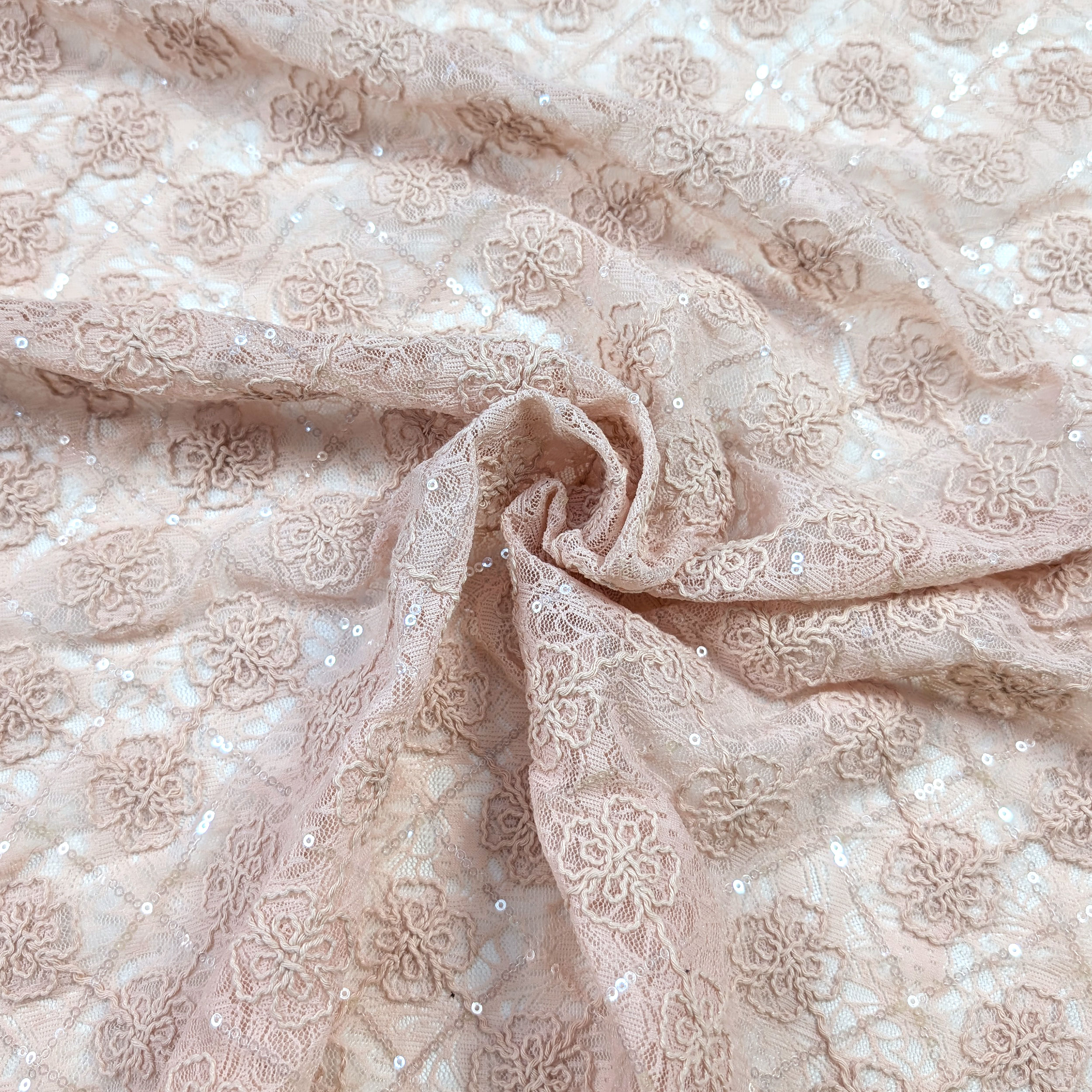 Bi-elastic Lace Embroidered Flowers and Powdery Sequins Image
