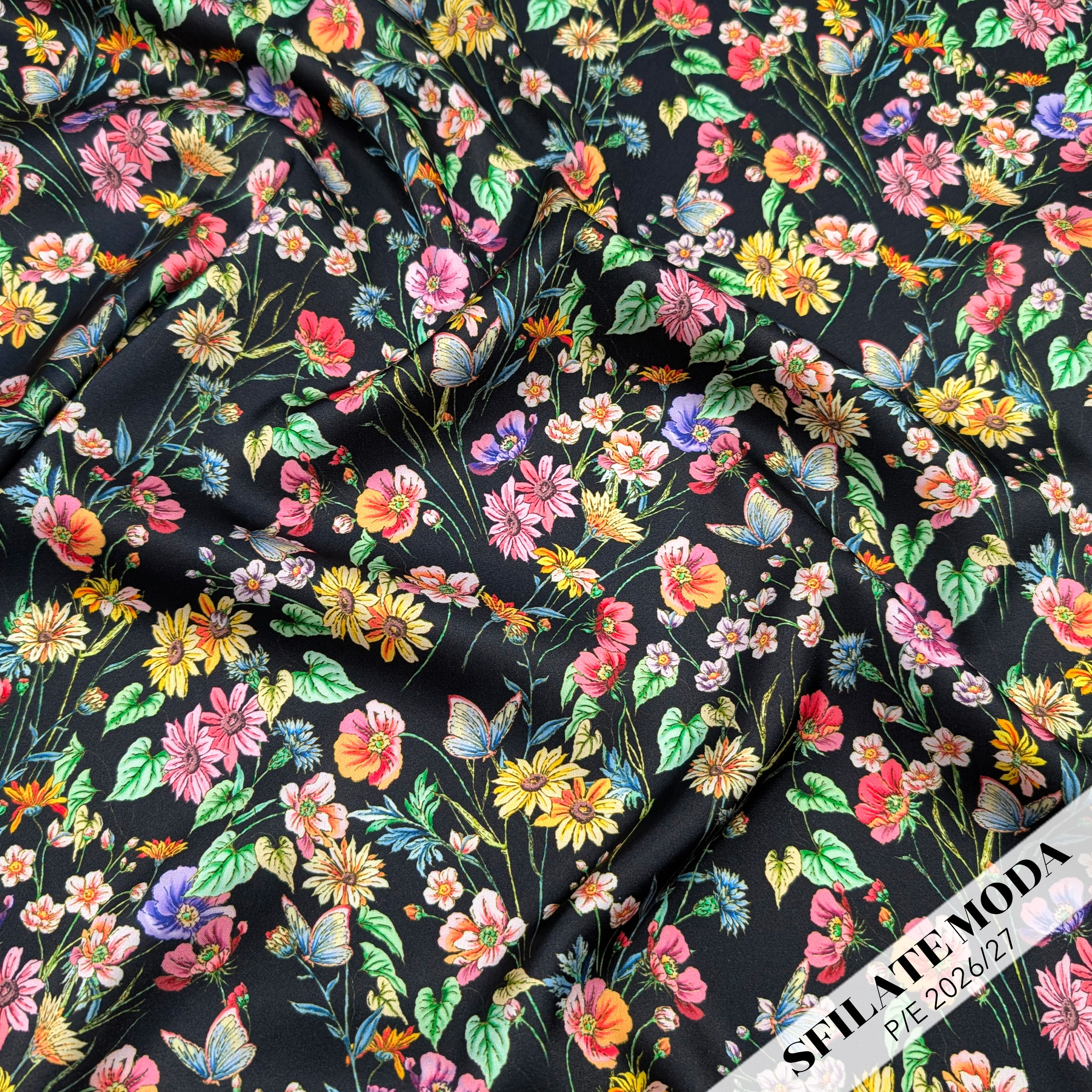 Satin Set High Fashion Coloured Flowers Black Background Image