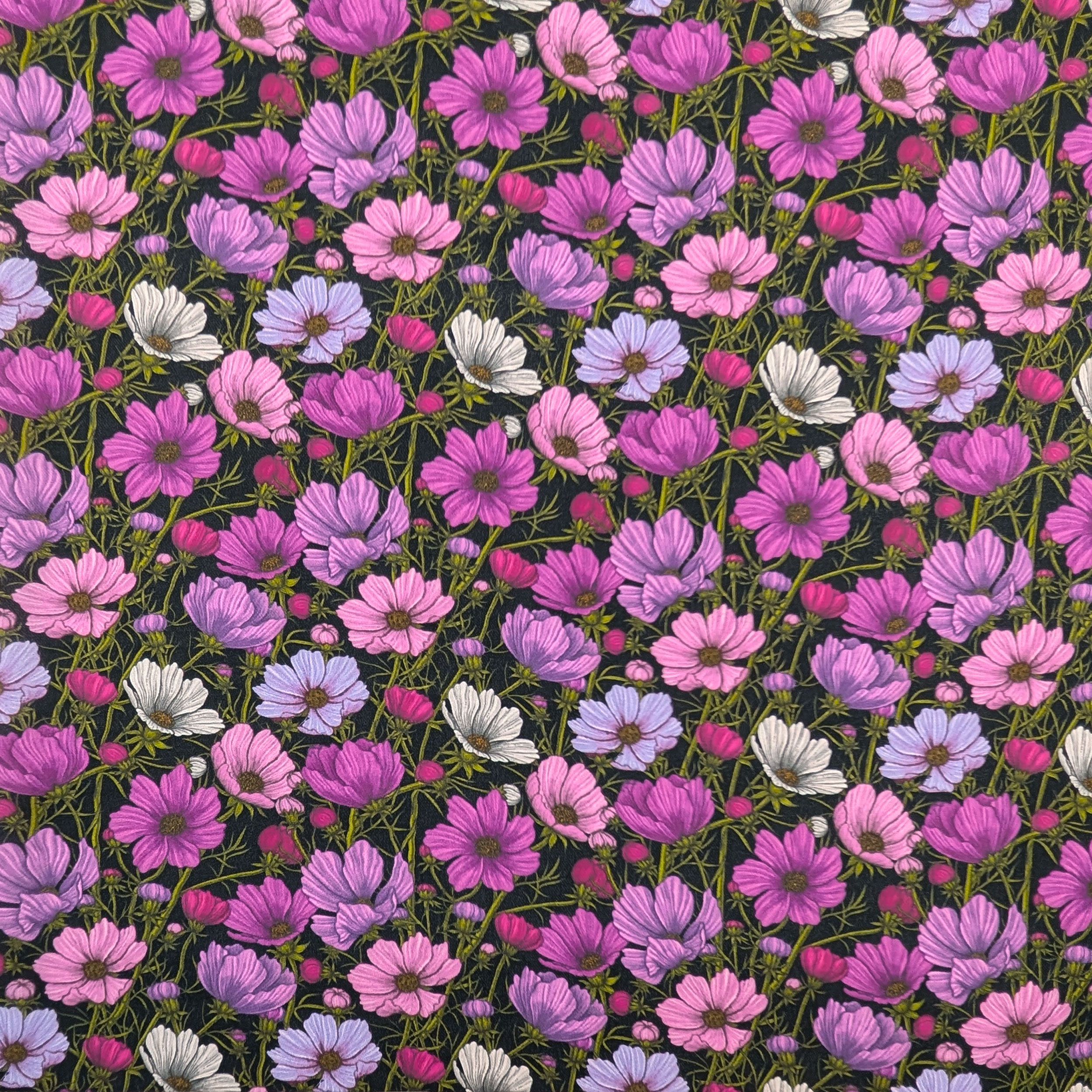 Pure Silk Georgette Pink and Lilac Flowers Image