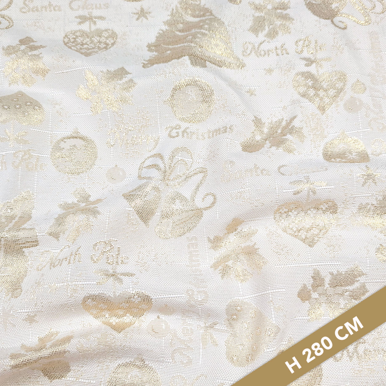 Jacquard Frohe Weihnachten Weiß Gold Lurex H 280 cm Image