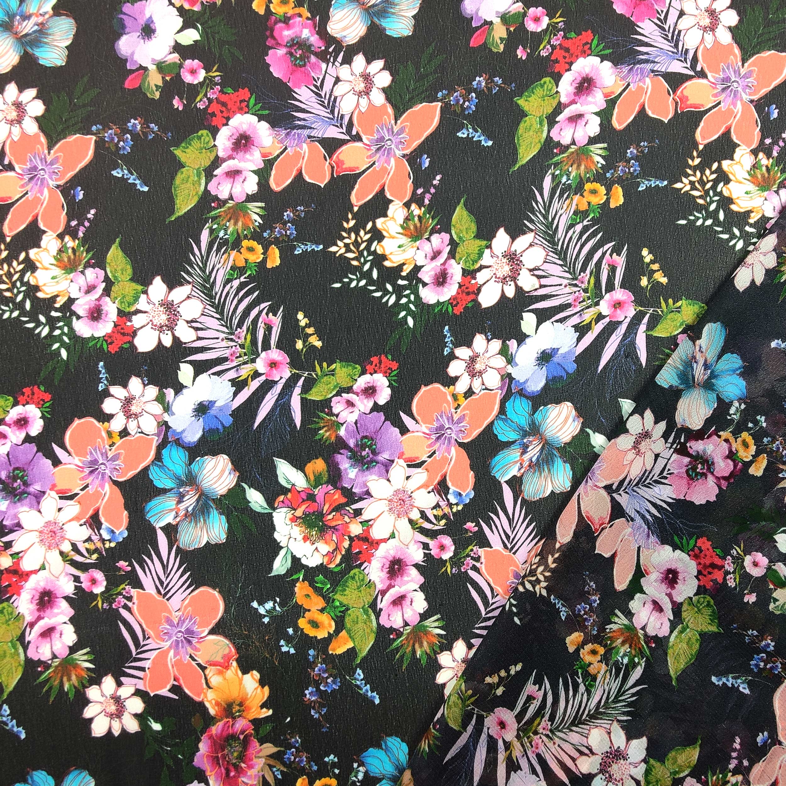 Chiffon Mixed Silk Colourful Floral Fantasy