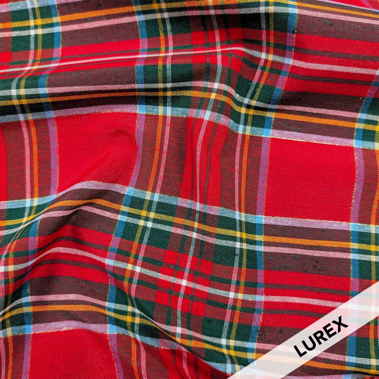 Tartan Furnishing Fabric Large Lurex Red Image