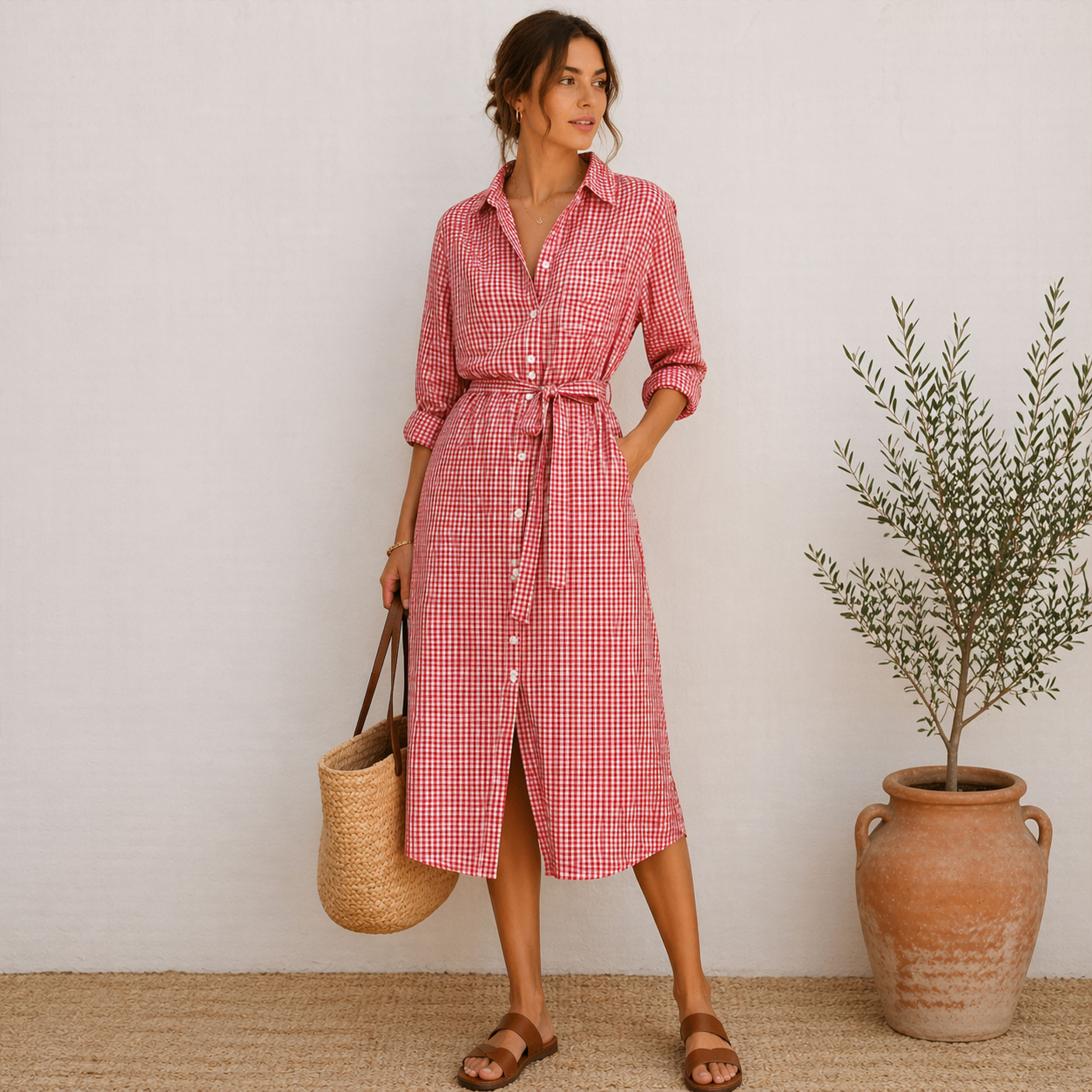 Red Quadrettini Shirting Cotton Image
