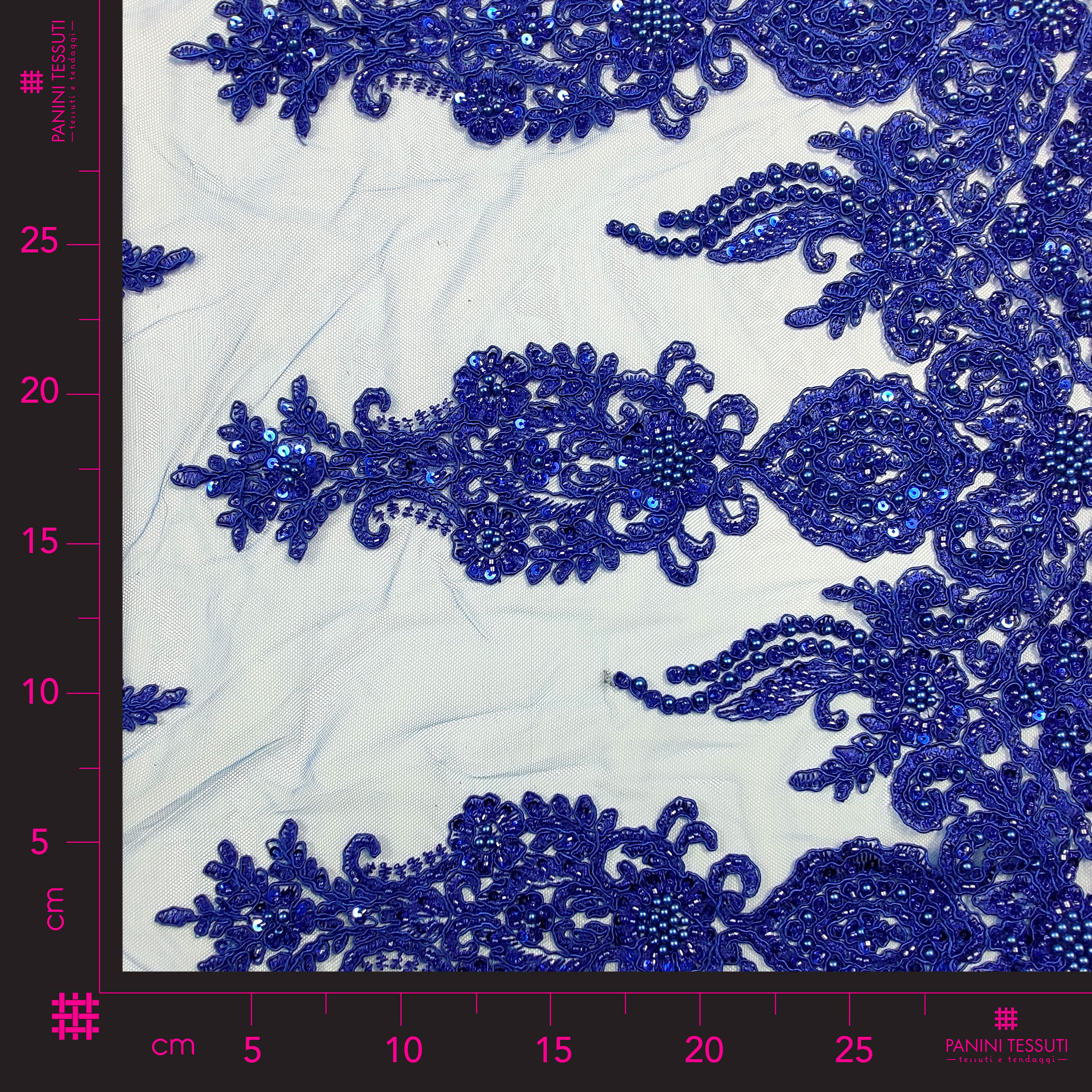 High Fashion Beaded Double Edge Floral Lace - Cornflower Blue
