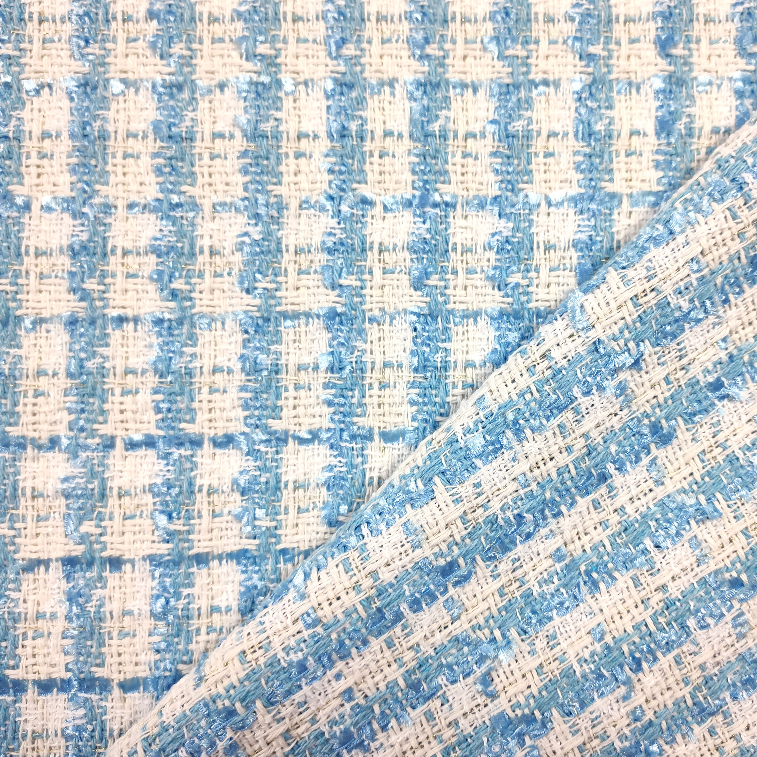 Tweed High Fashion Light Blue White Lurex