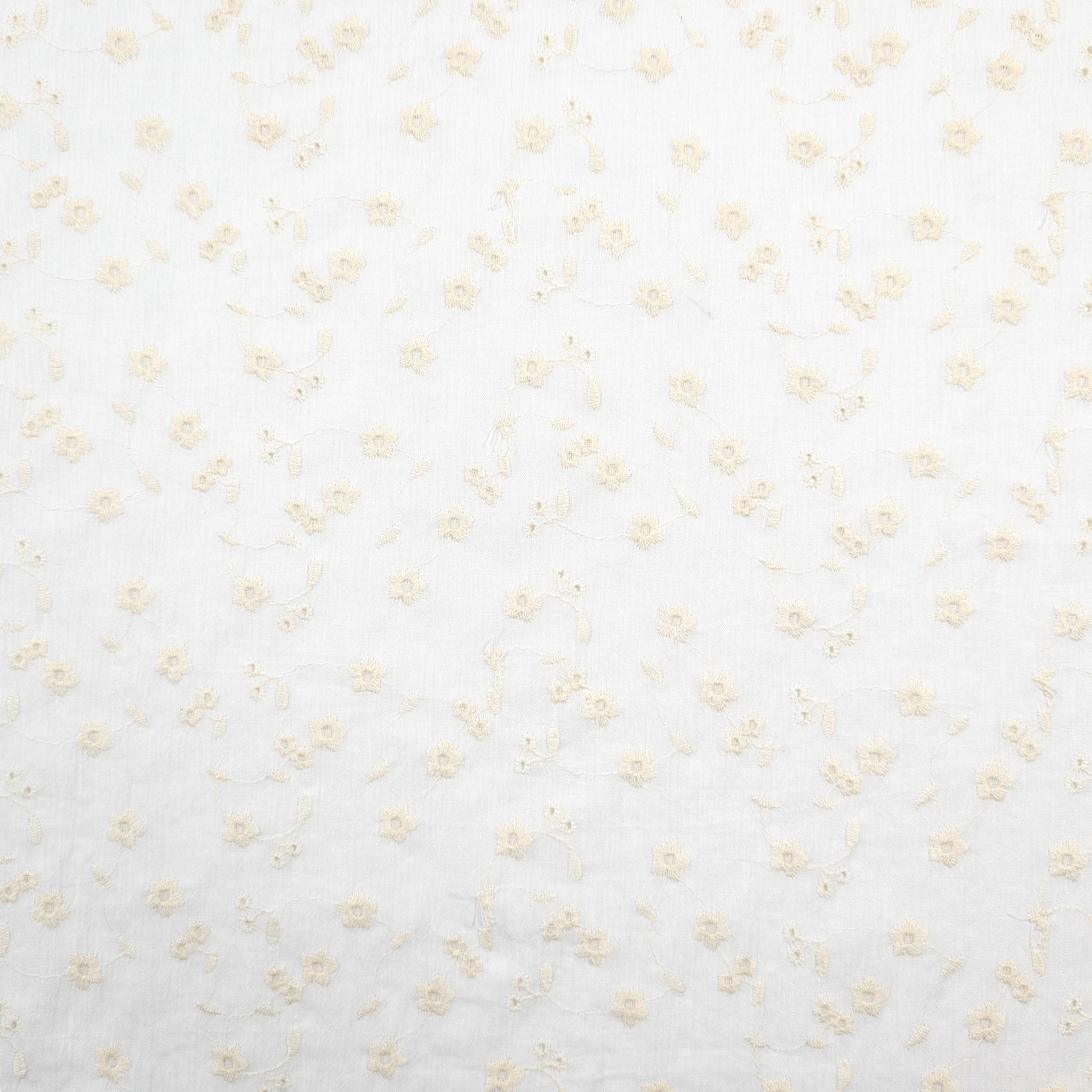 White Cotton Muslin with Cream Flowers Image