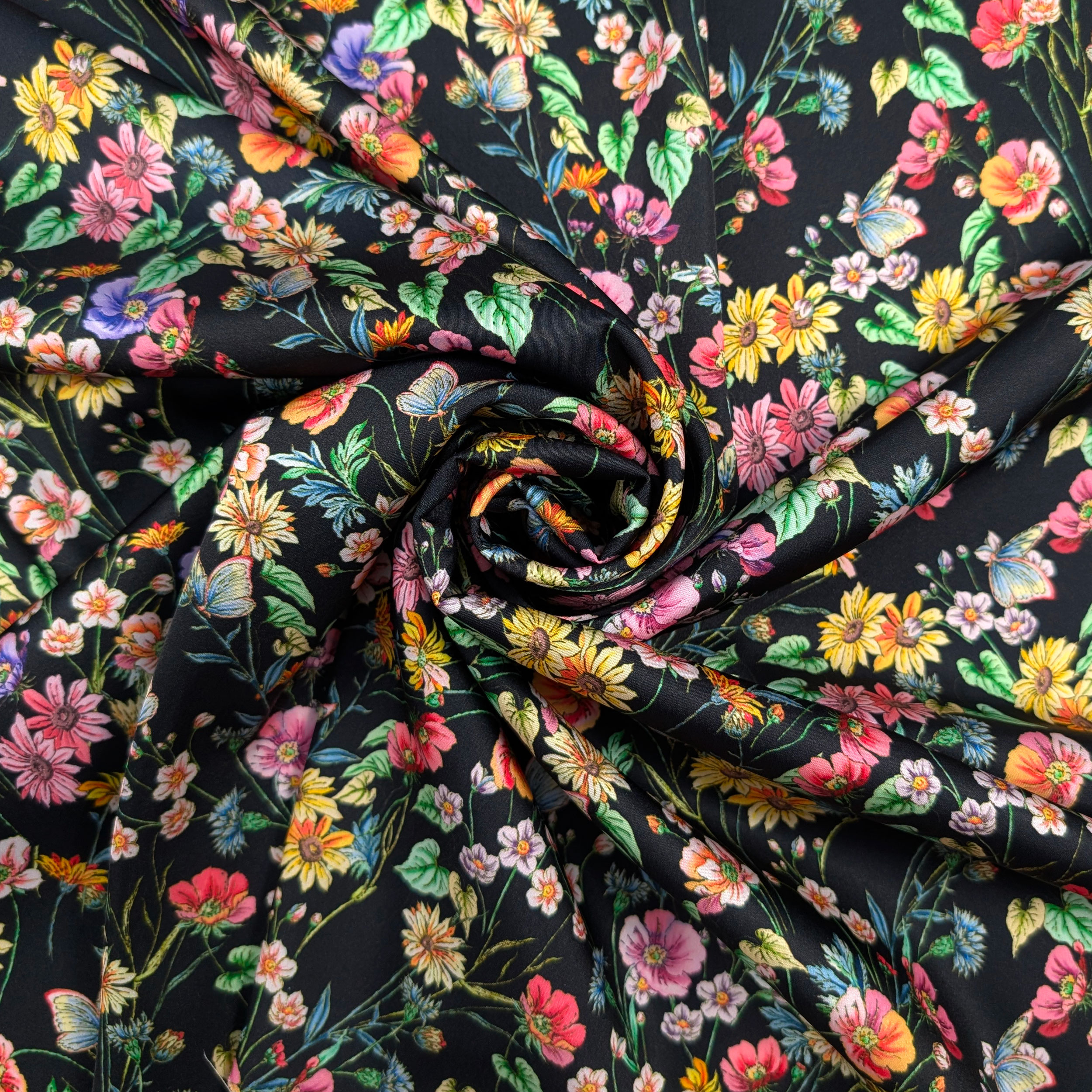 Satin Set High Fashion Coloured Flowers Black Background Image