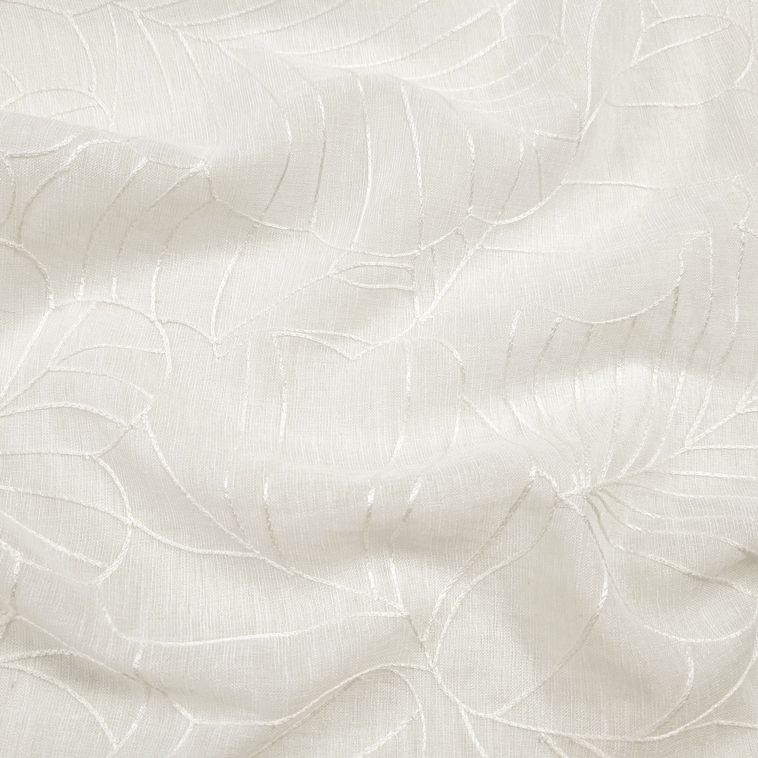 Abstract White Floral Curtain Fabric Image