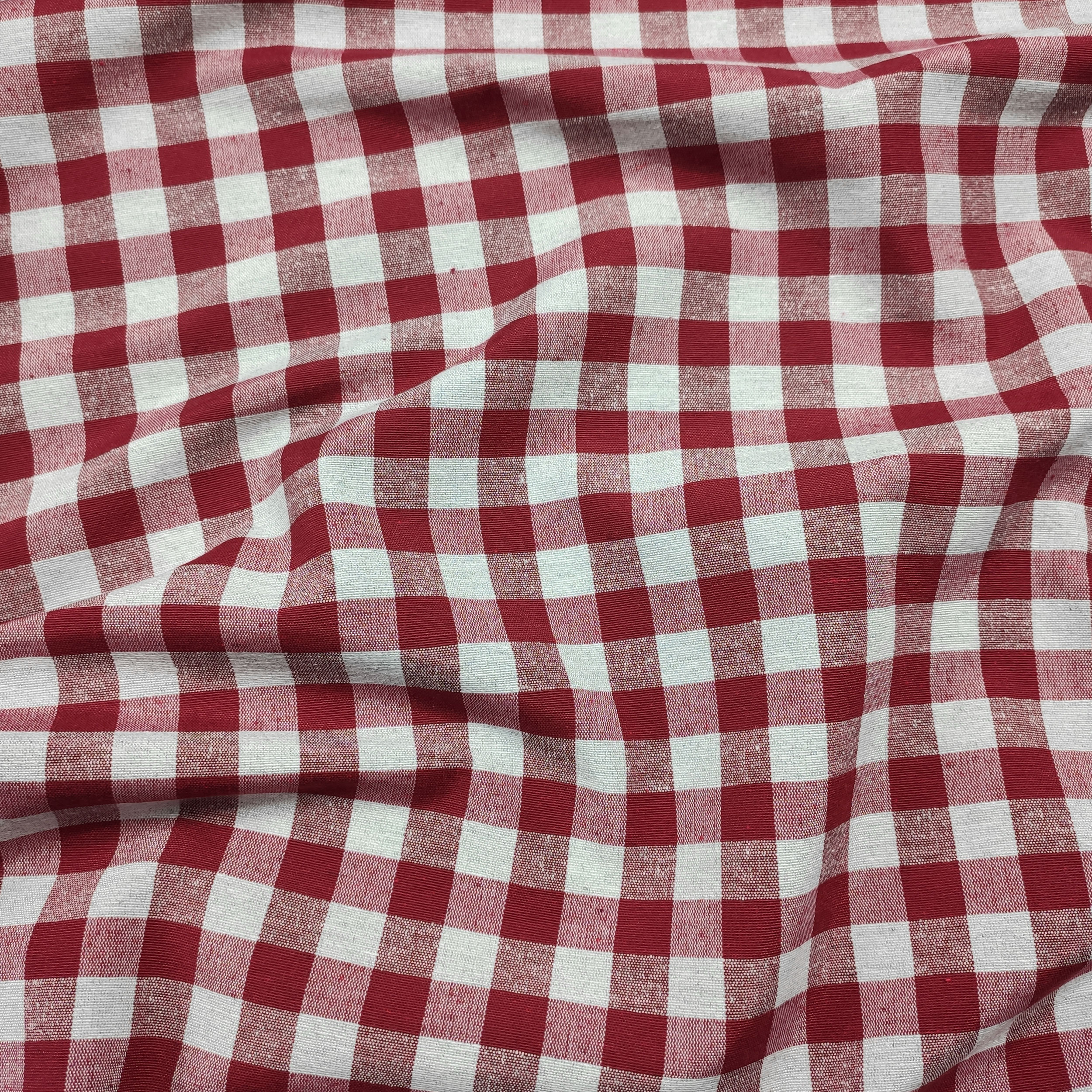 Tissu teint en fil pour nappe carrée Bordeaux Grey