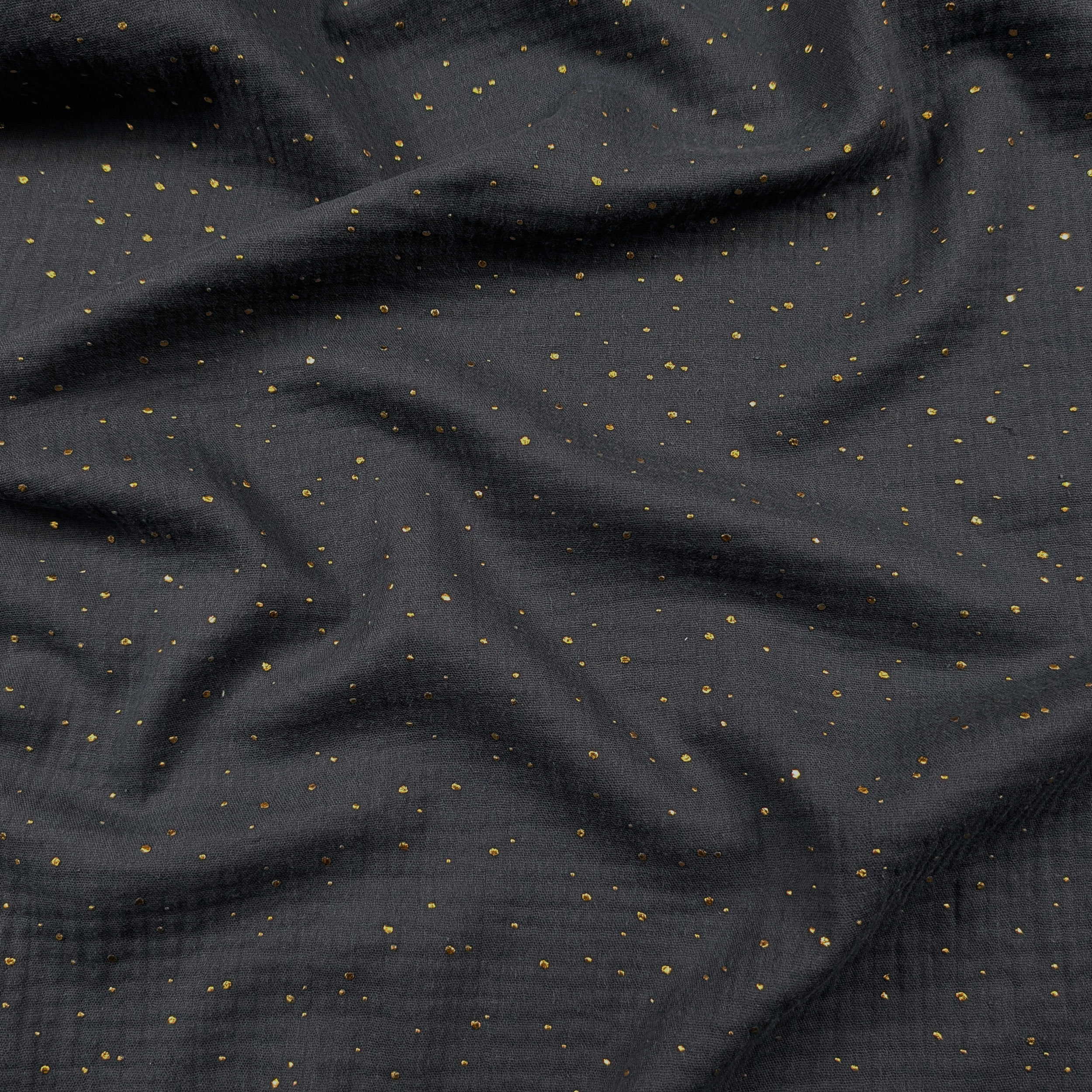 Dark Grey Cotton Muslin with Gold Polka Dots Image