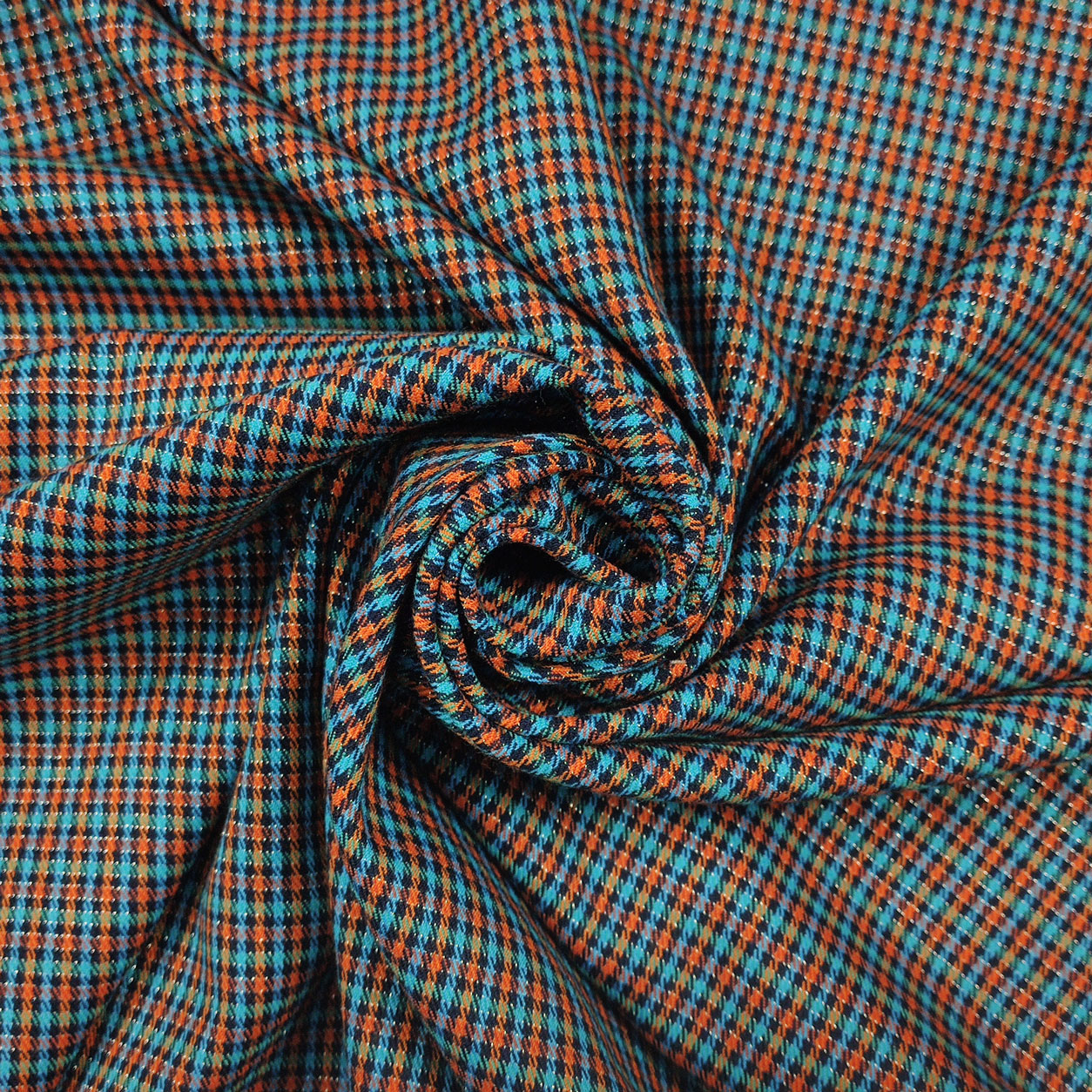 Tissu à carreaux Lurex orange et bleu