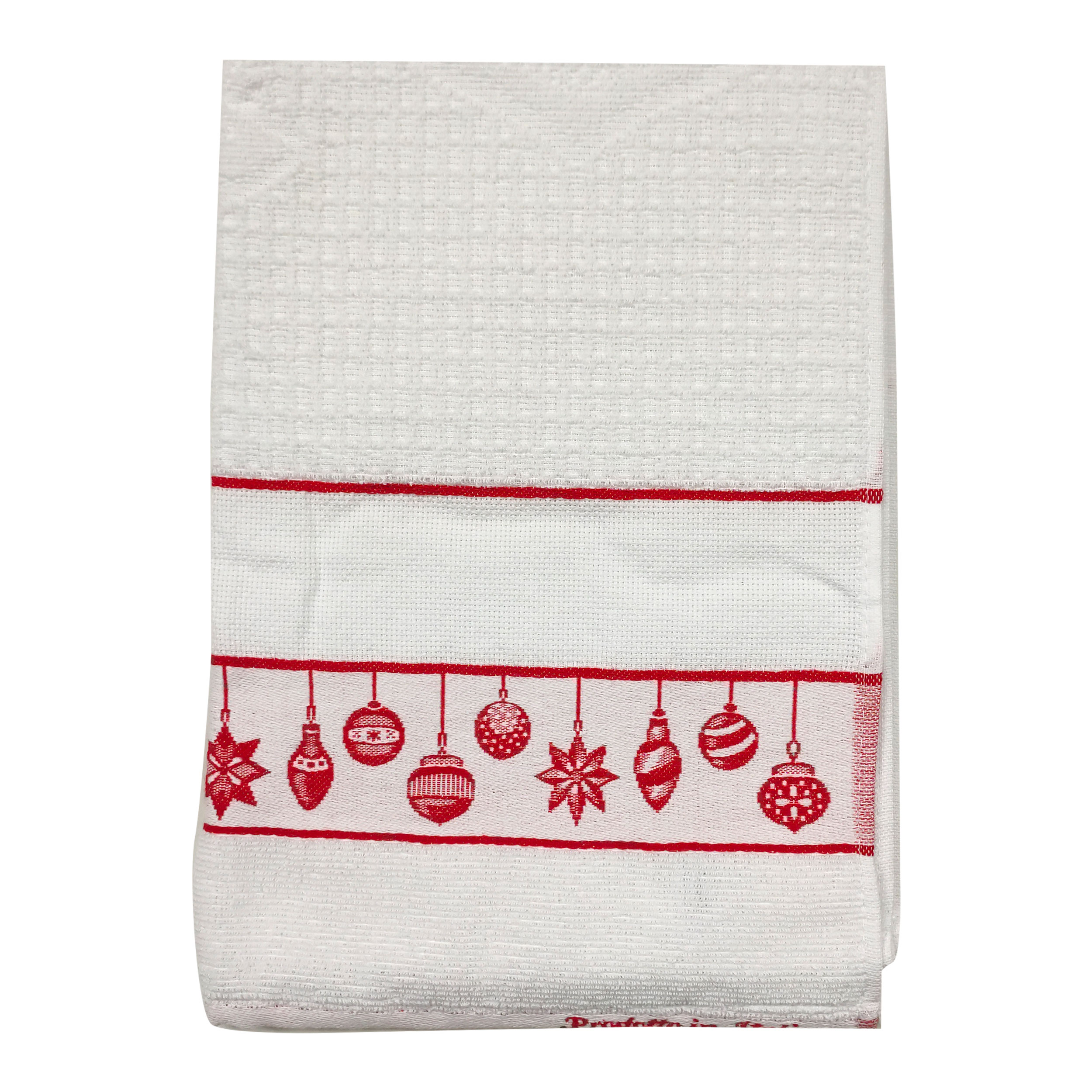 Torchon fantaisie avec boules de Noël