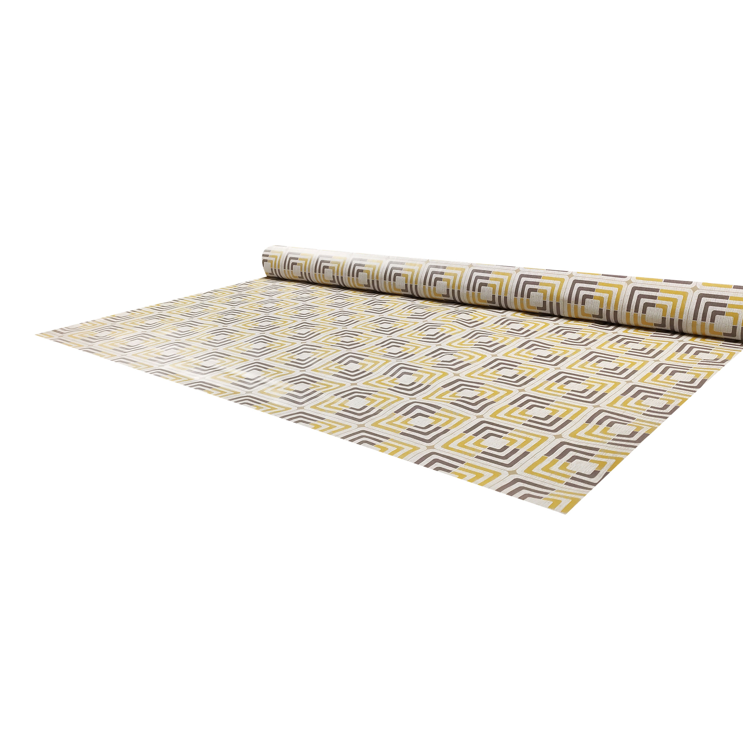 Fabric for Yellow and Brown Geometry Plasticised Tablecloth