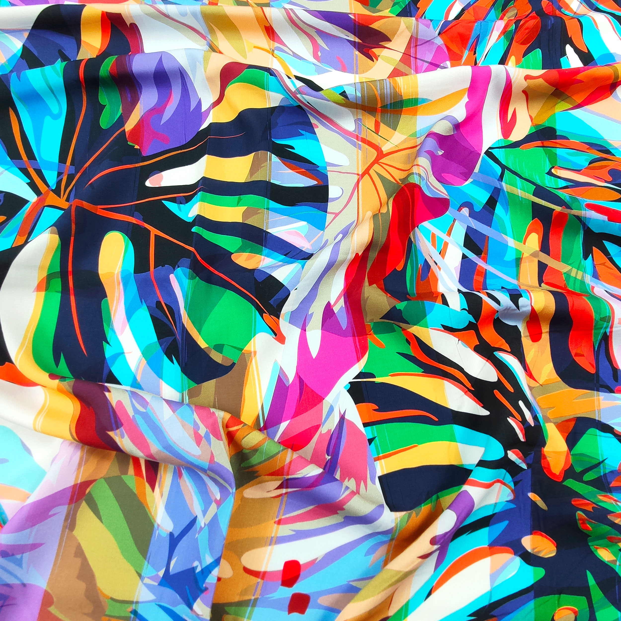 Viscosa Abstracta Fantasía Hojas Multicolor