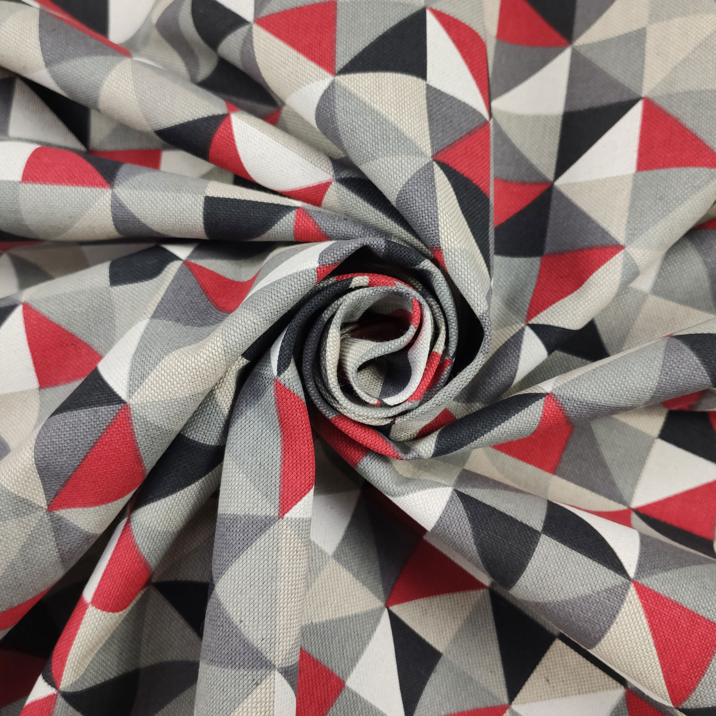 Cotton Mix Fabric Grey and Red Rhombus Tones Image