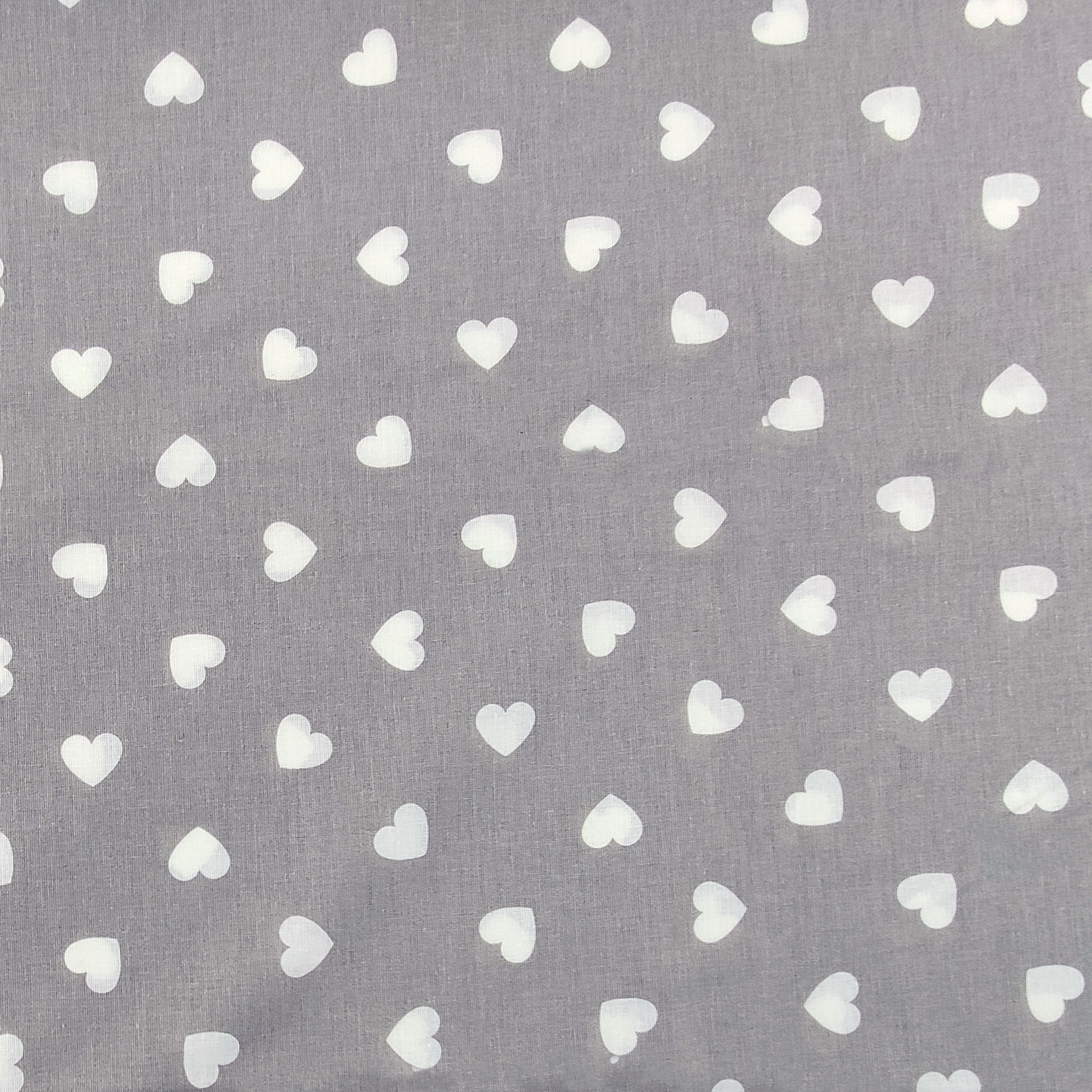 White Hearts on Grey Cotton