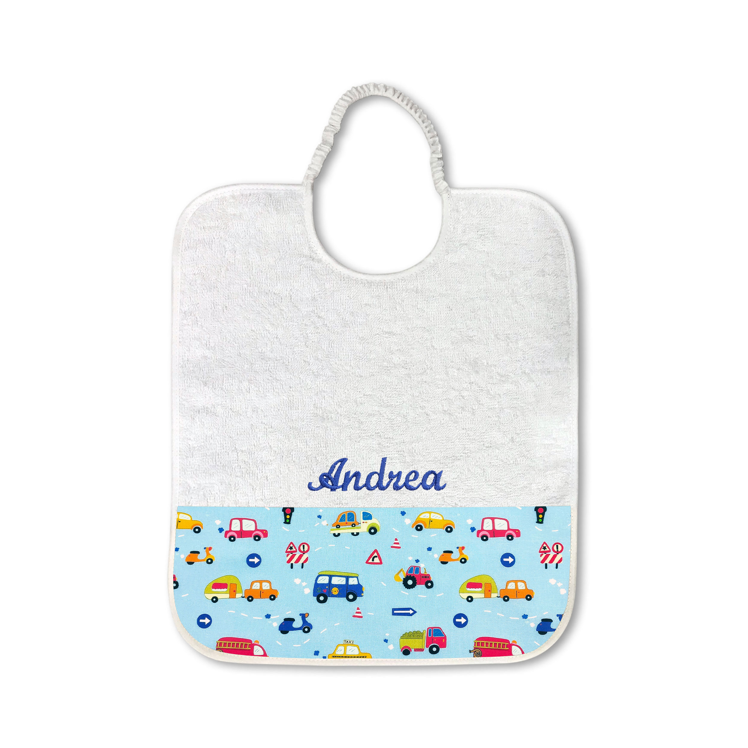 Bavoir Cars Fond bleu clair - Panini Fabrics