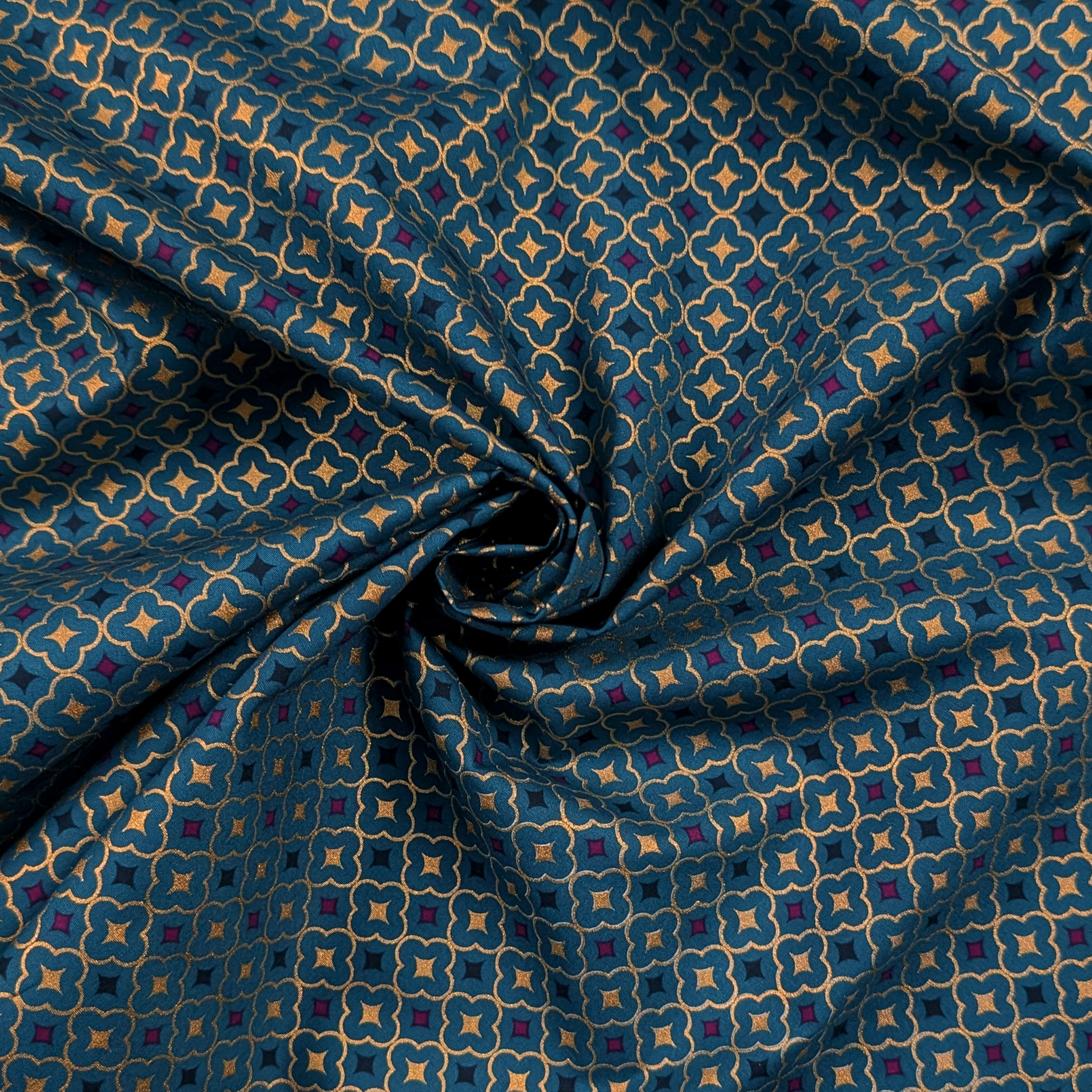 Poplin Cotton Geometric Fantasy Gold and Fuchsia