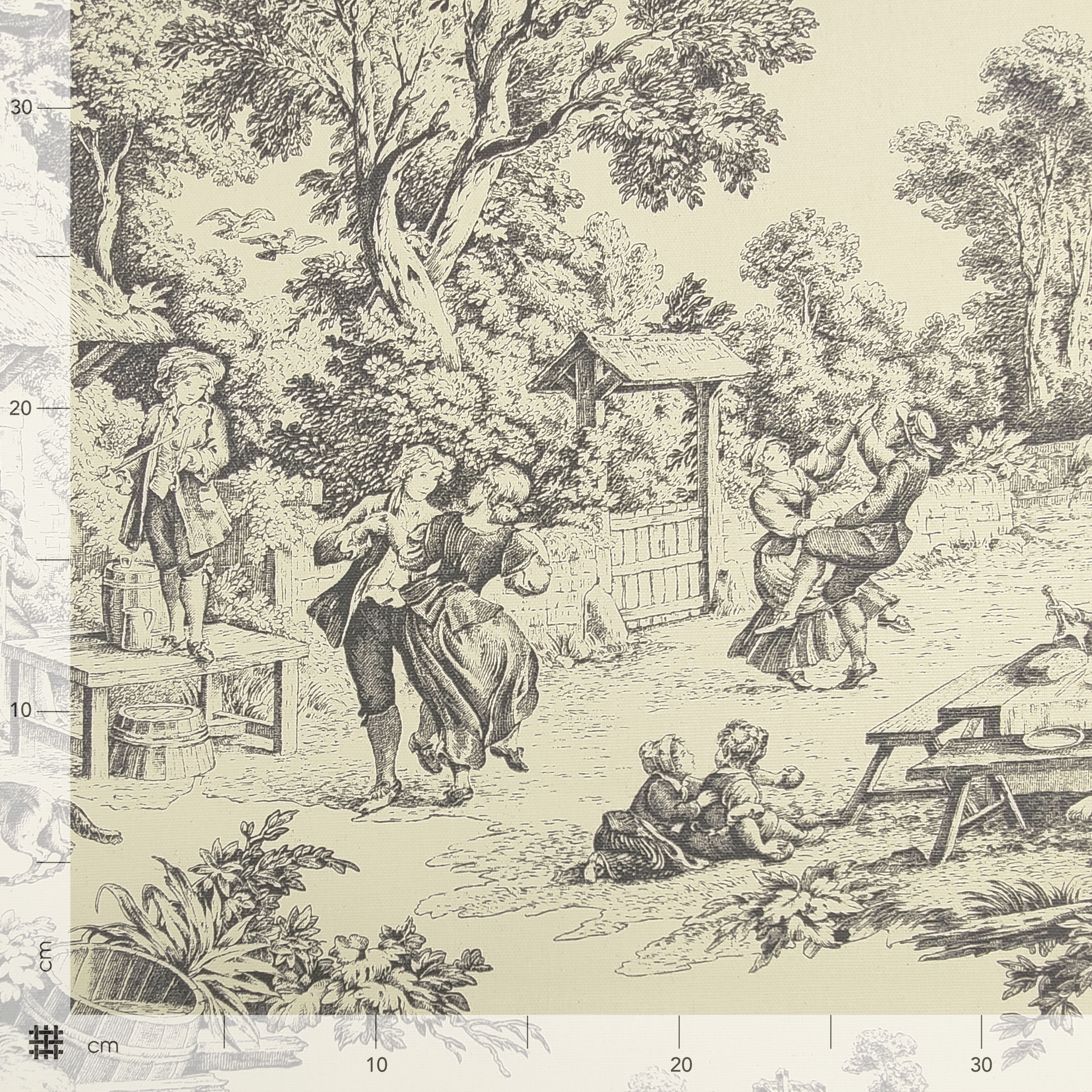 Nappe en résine Toile de Jouy Fond noir crème