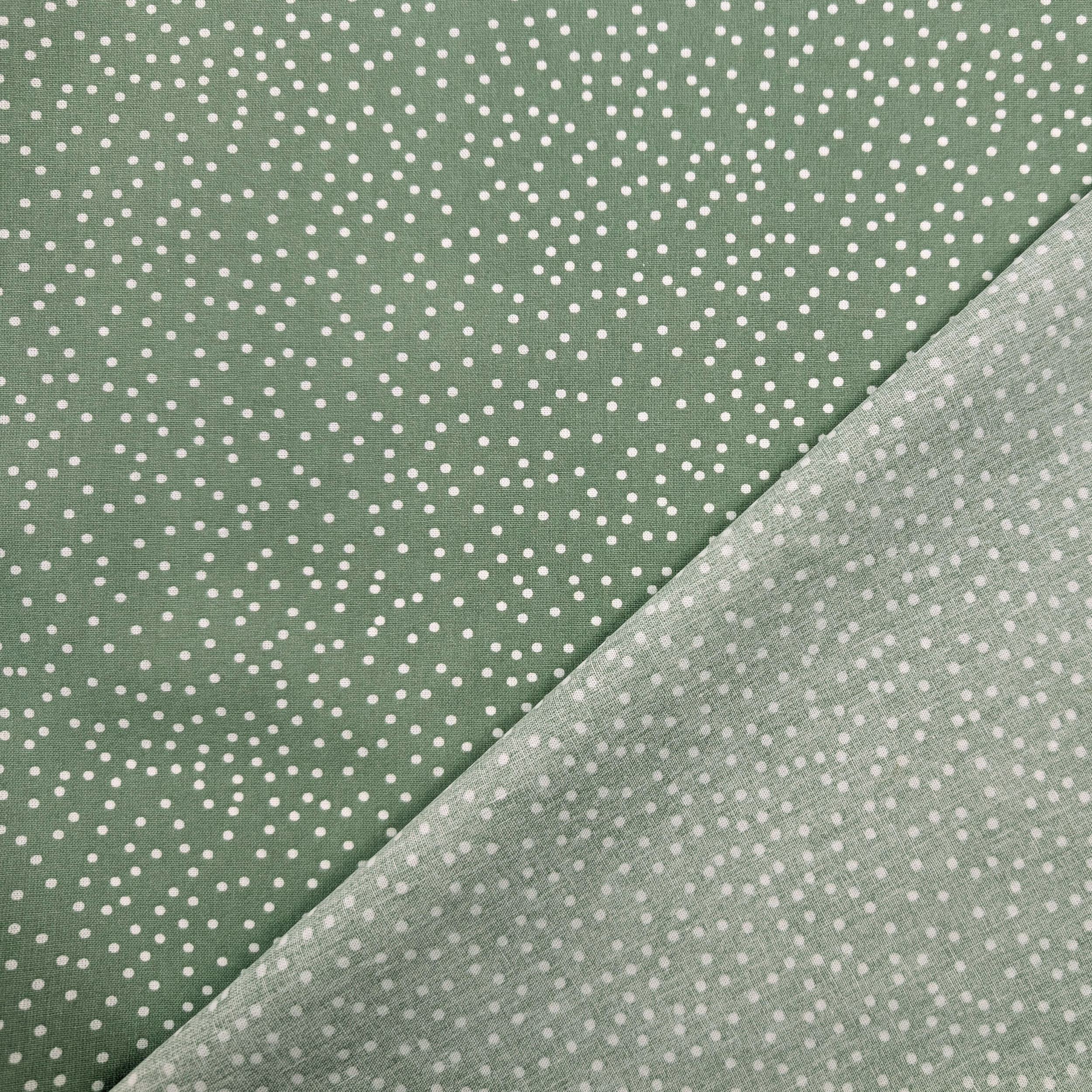 Poplin Cotton White Polka Dot Background Sage Green Image
