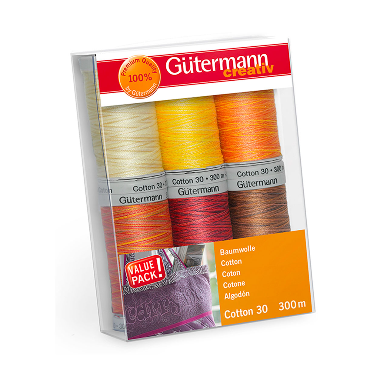 Gutermann Hilo de Algodón 300 m 6 Bobinas Tonos Cálidos