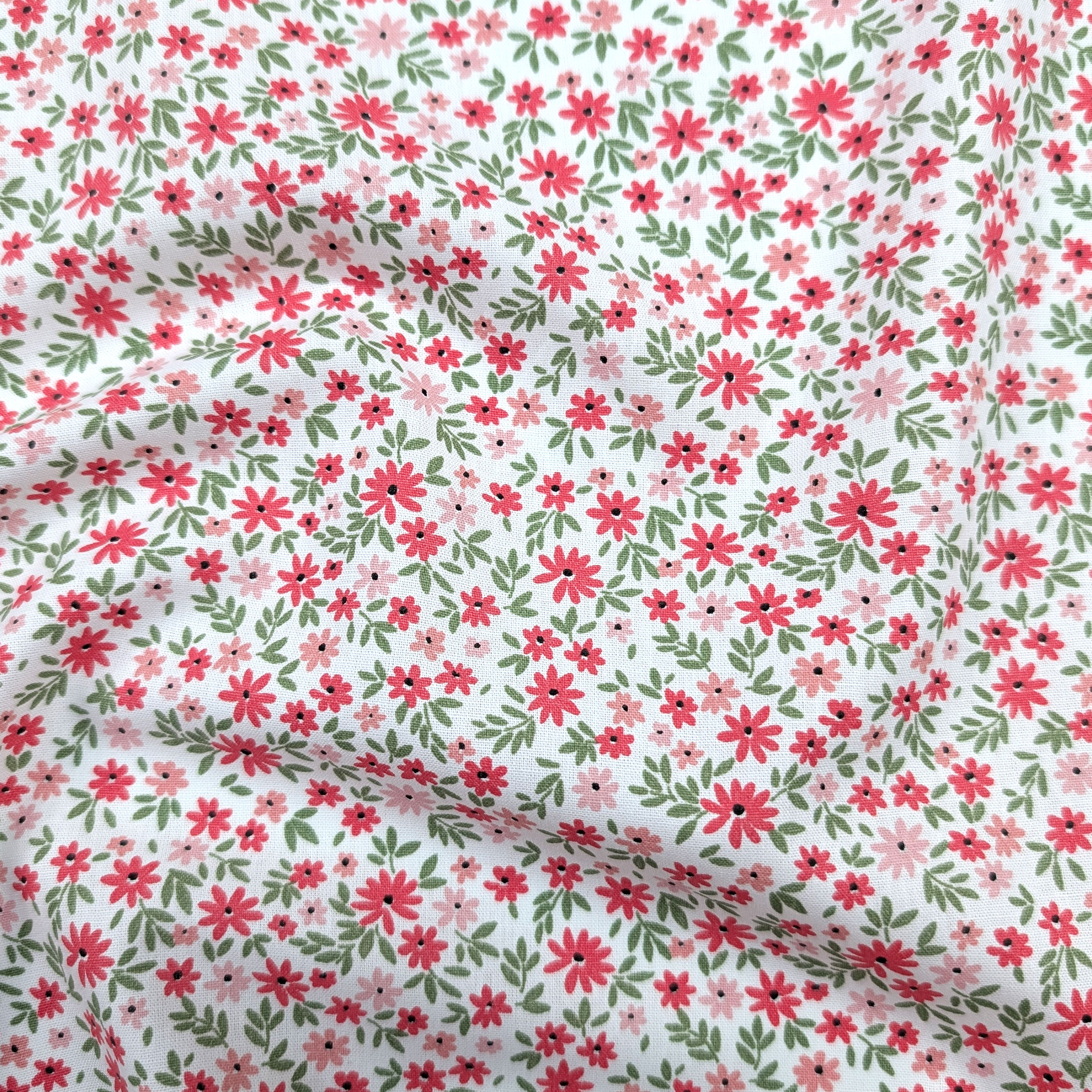 Poplin Cotton Pink and Red Flowers